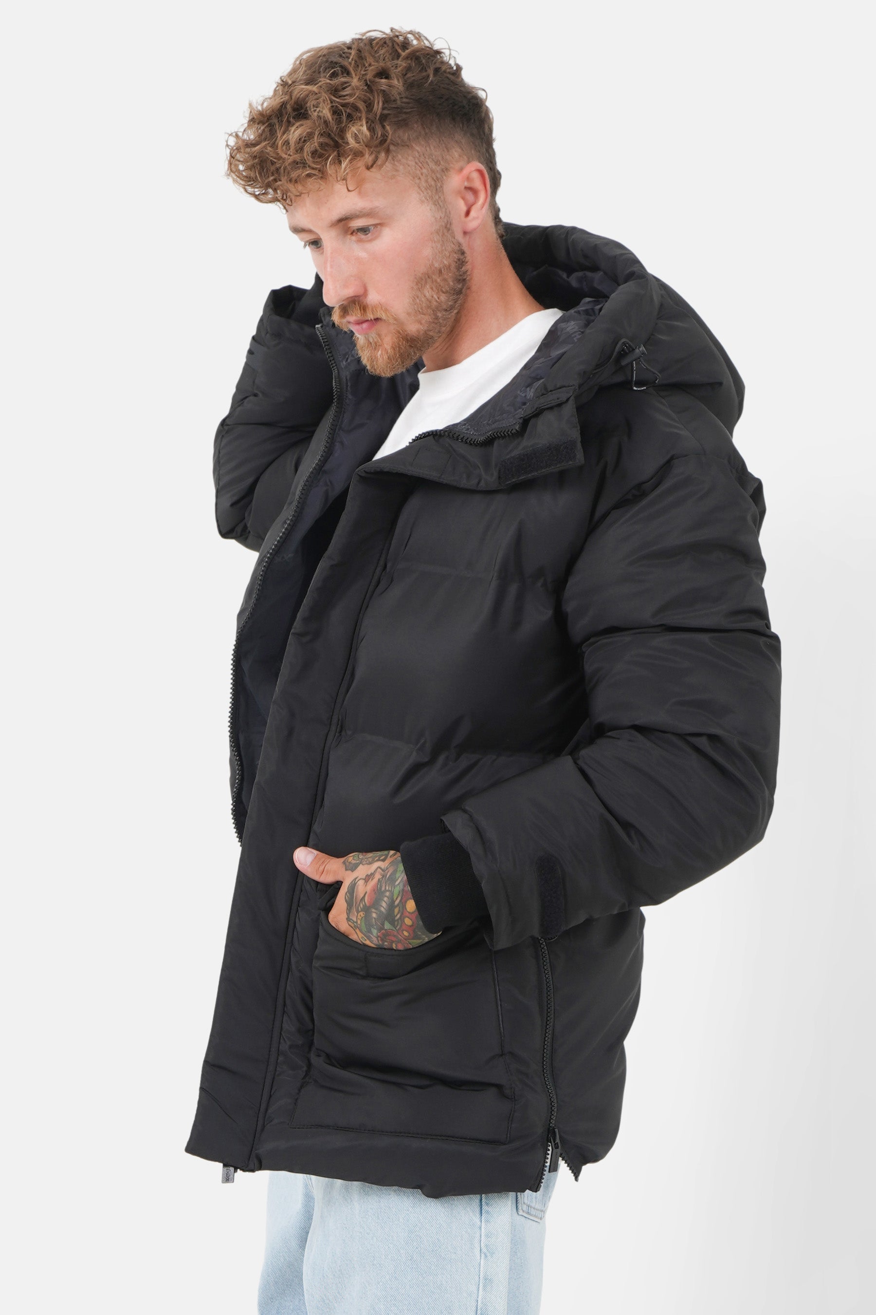 Padded details down jacket black