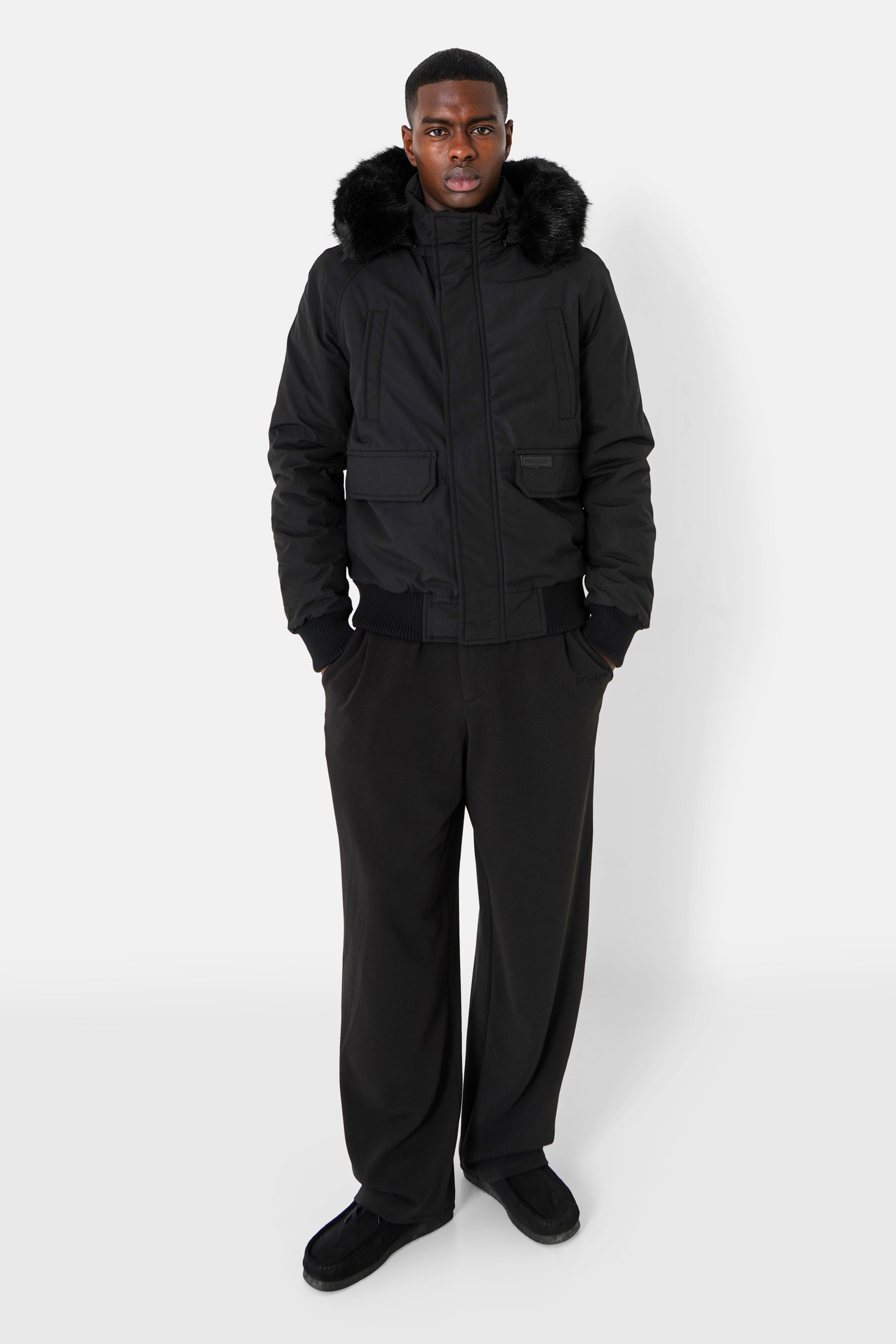 Faux fur parka black