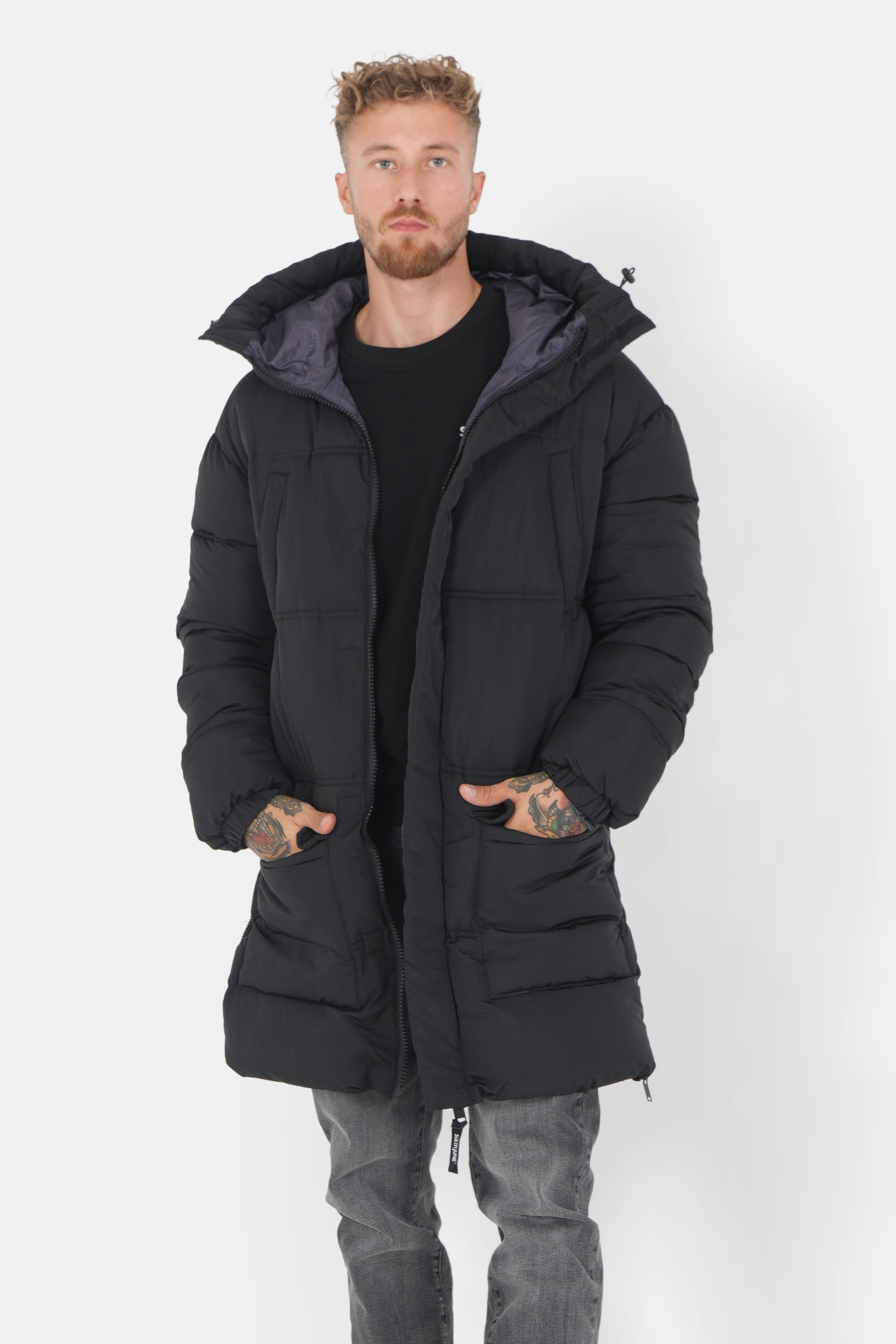 Padded long down jacket Black