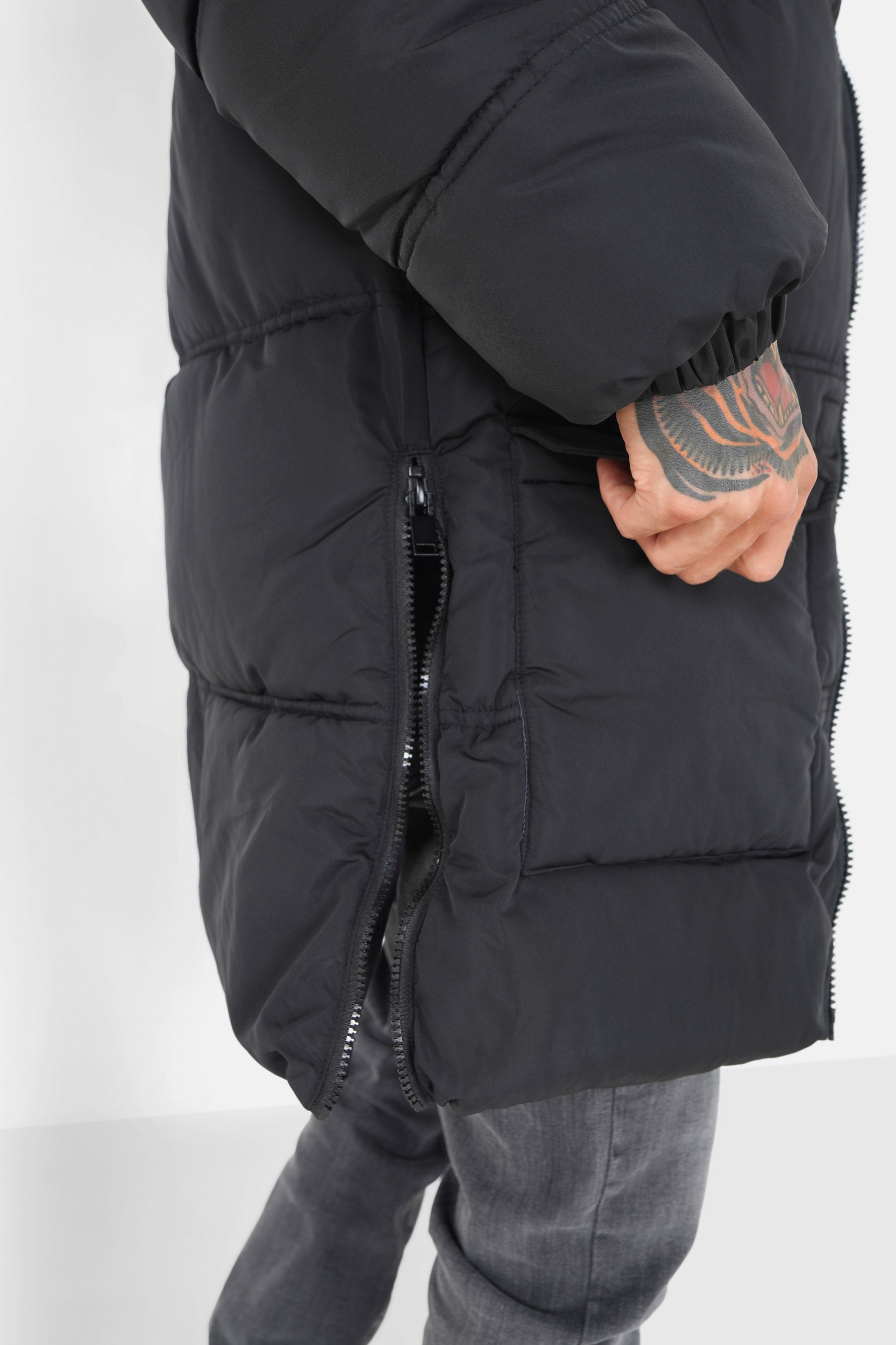Padded long down jacket Black