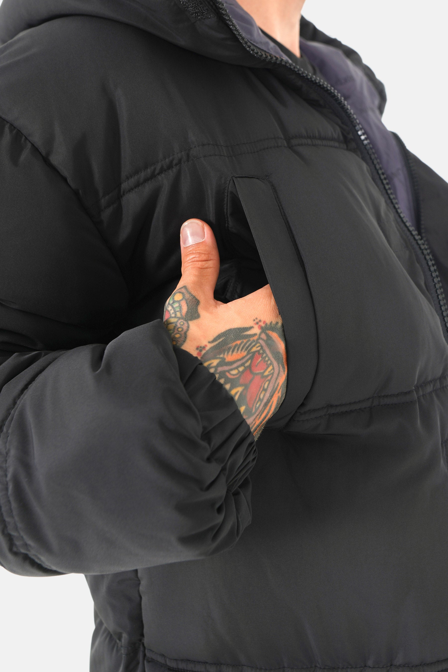 Padded long down jacket Black