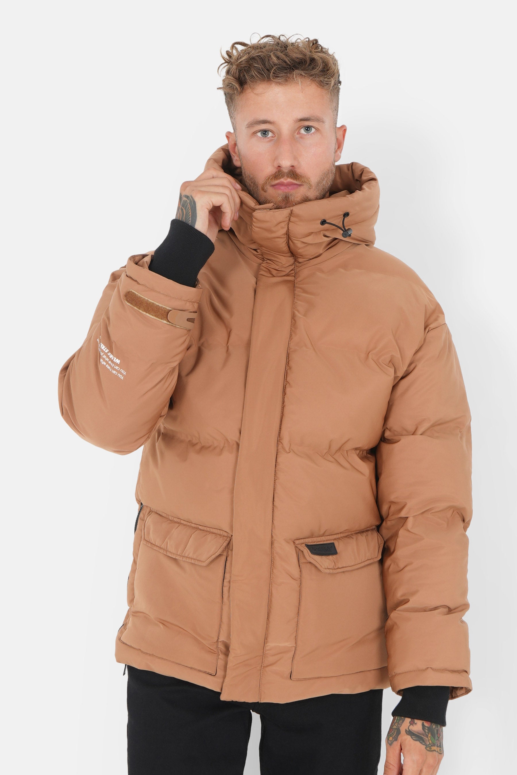Details short down jacket beige
