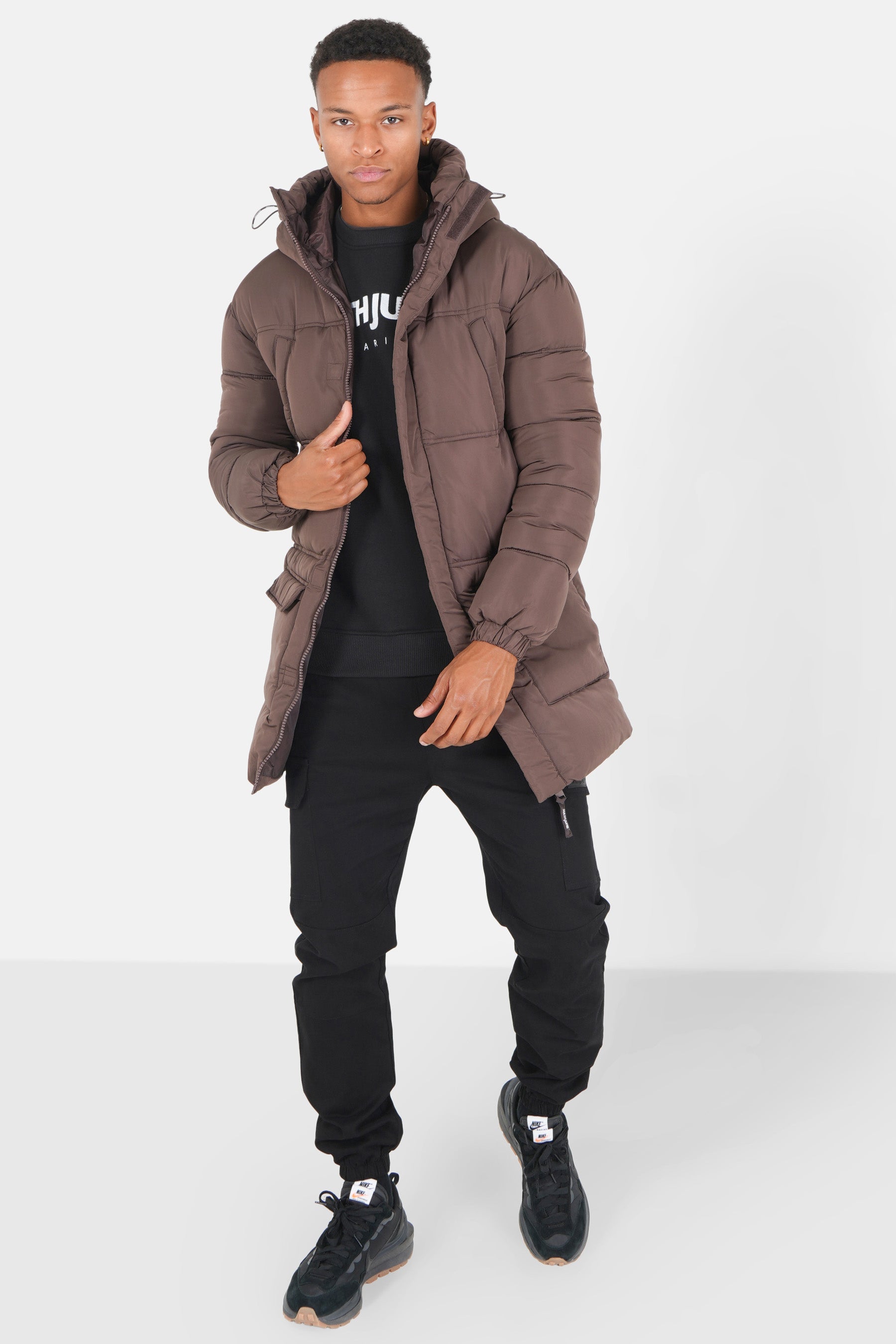 Doudoune longue matelassée Marron