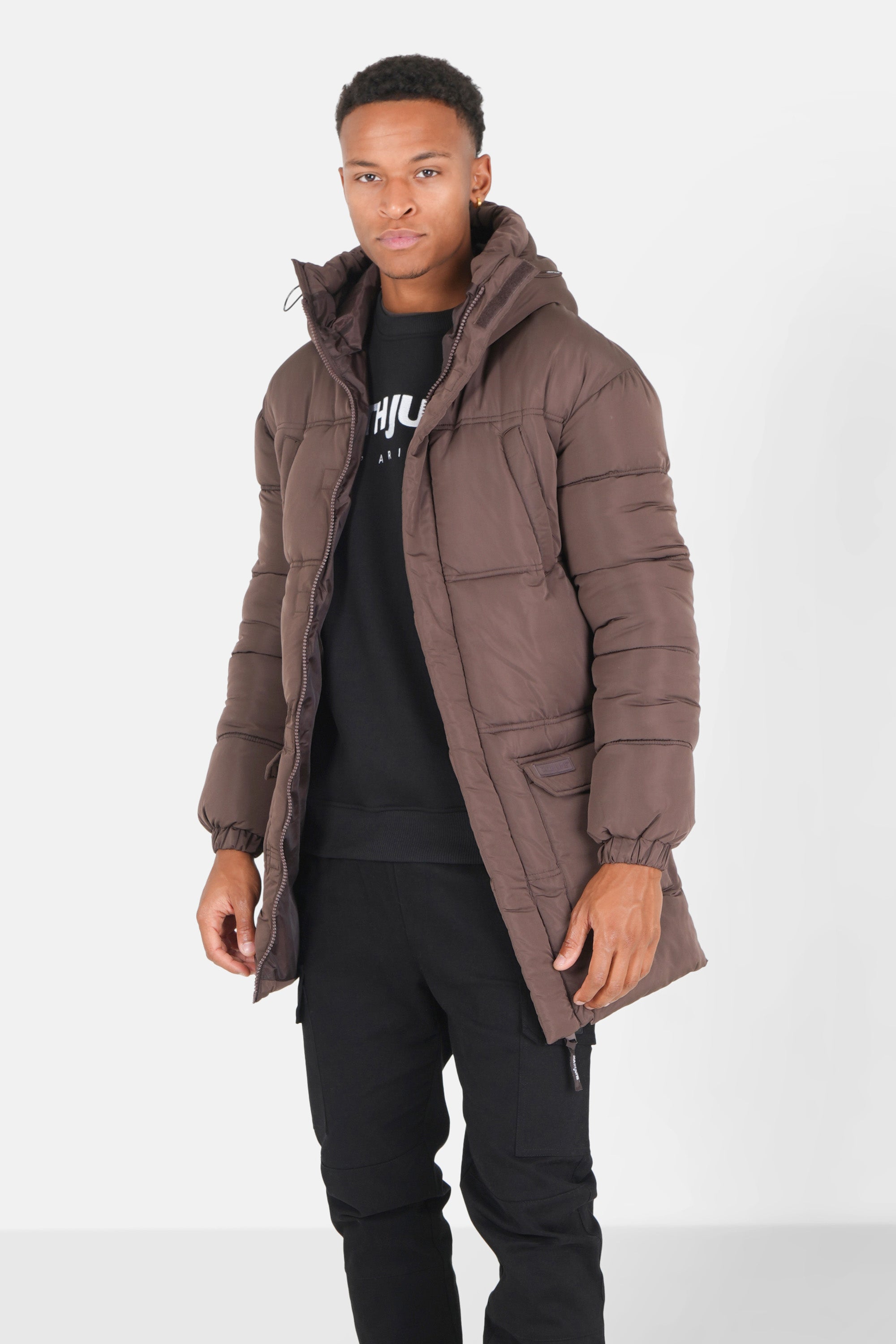 Doudoune longue matelassée Marron