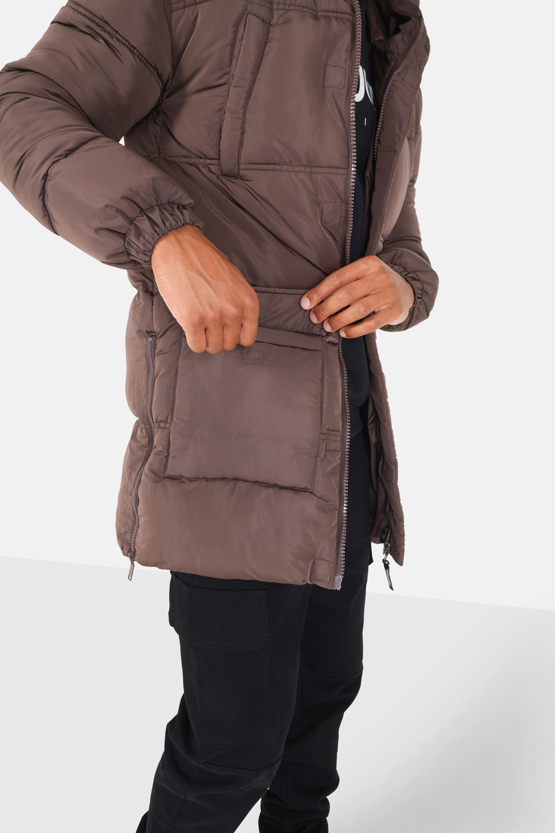 Doudoune longue matelassée Marron