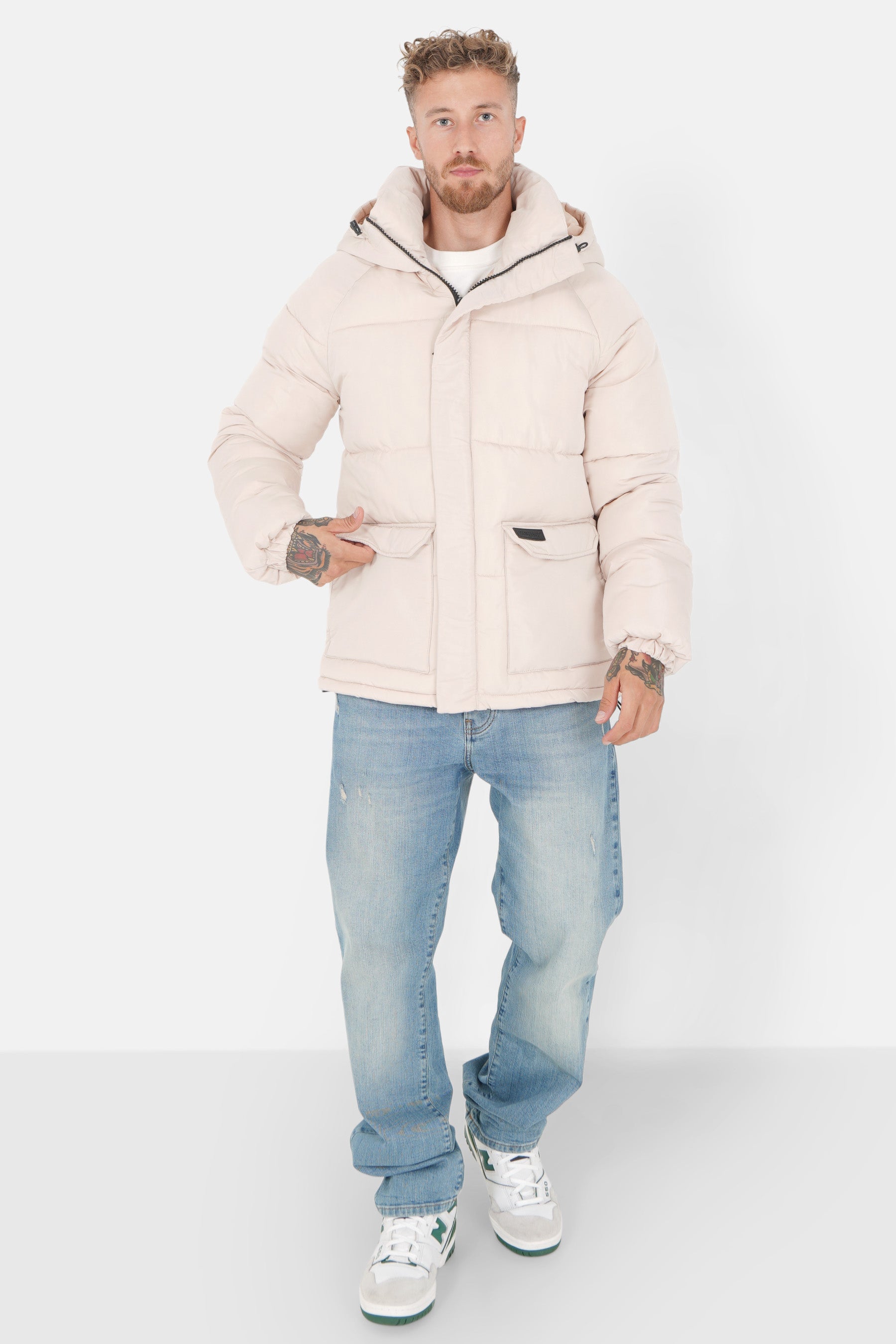 Padded short down jacket Beige