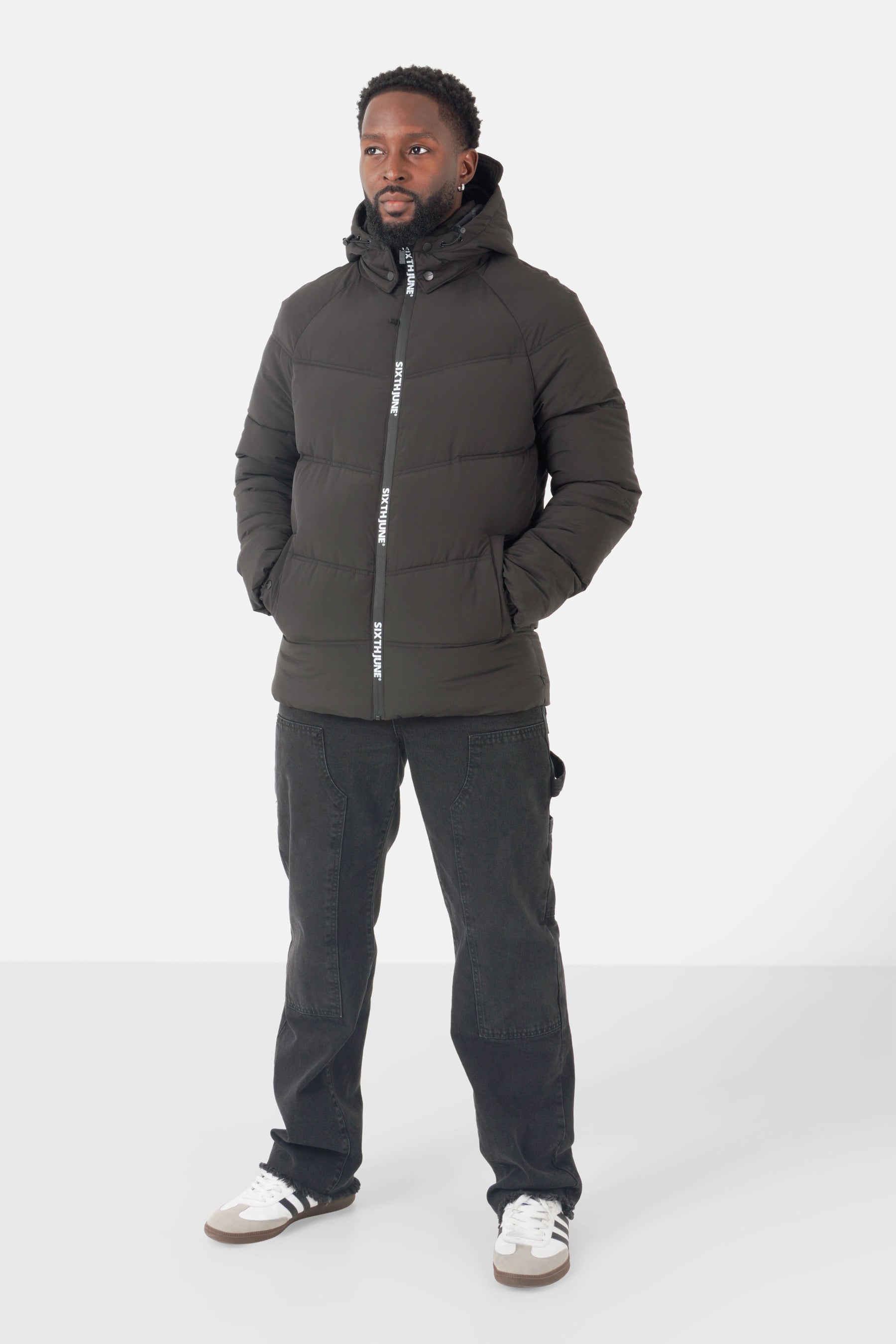 Doudoune courte zip imprimé Noir