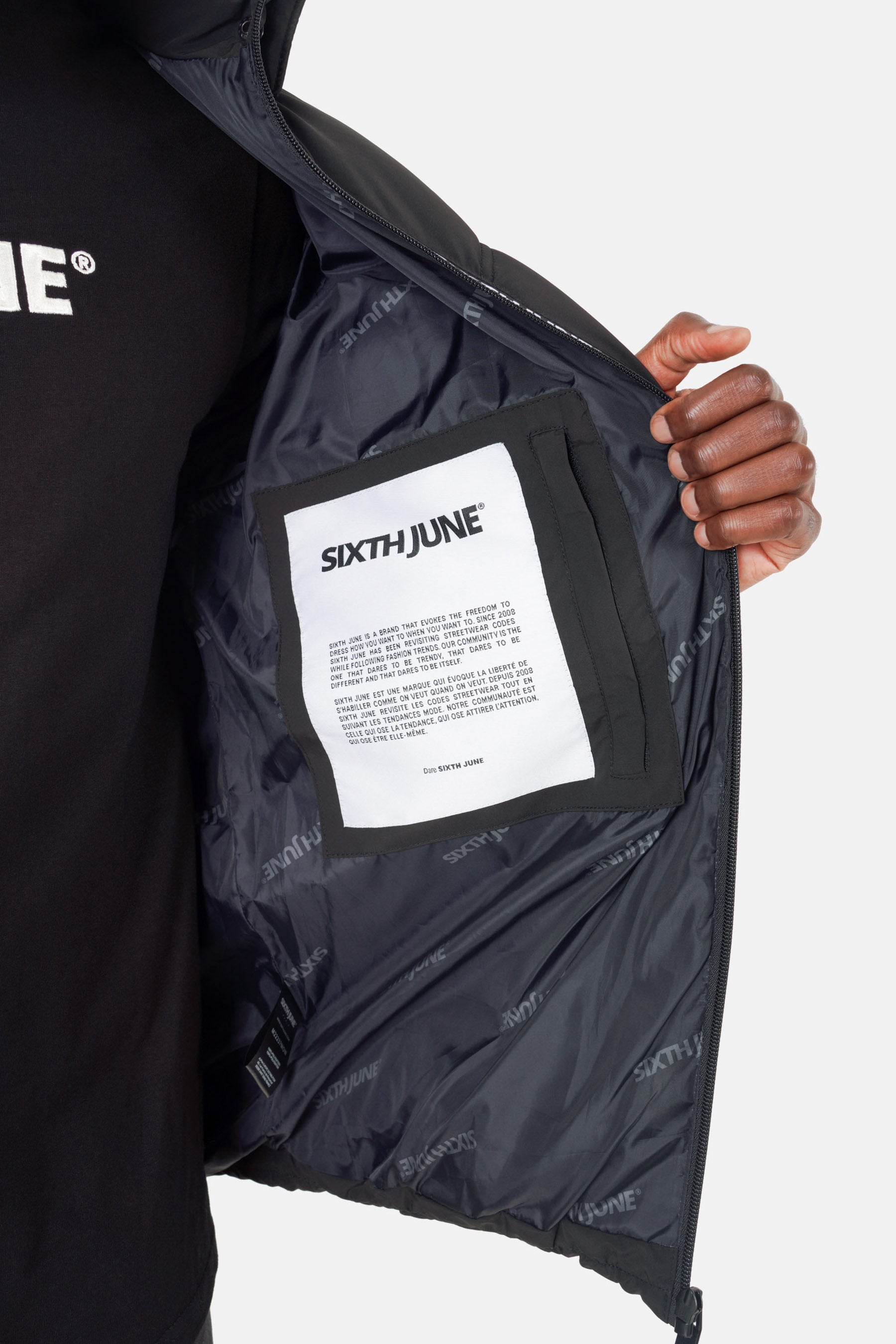 Doudoune courte zip imprimé Noir