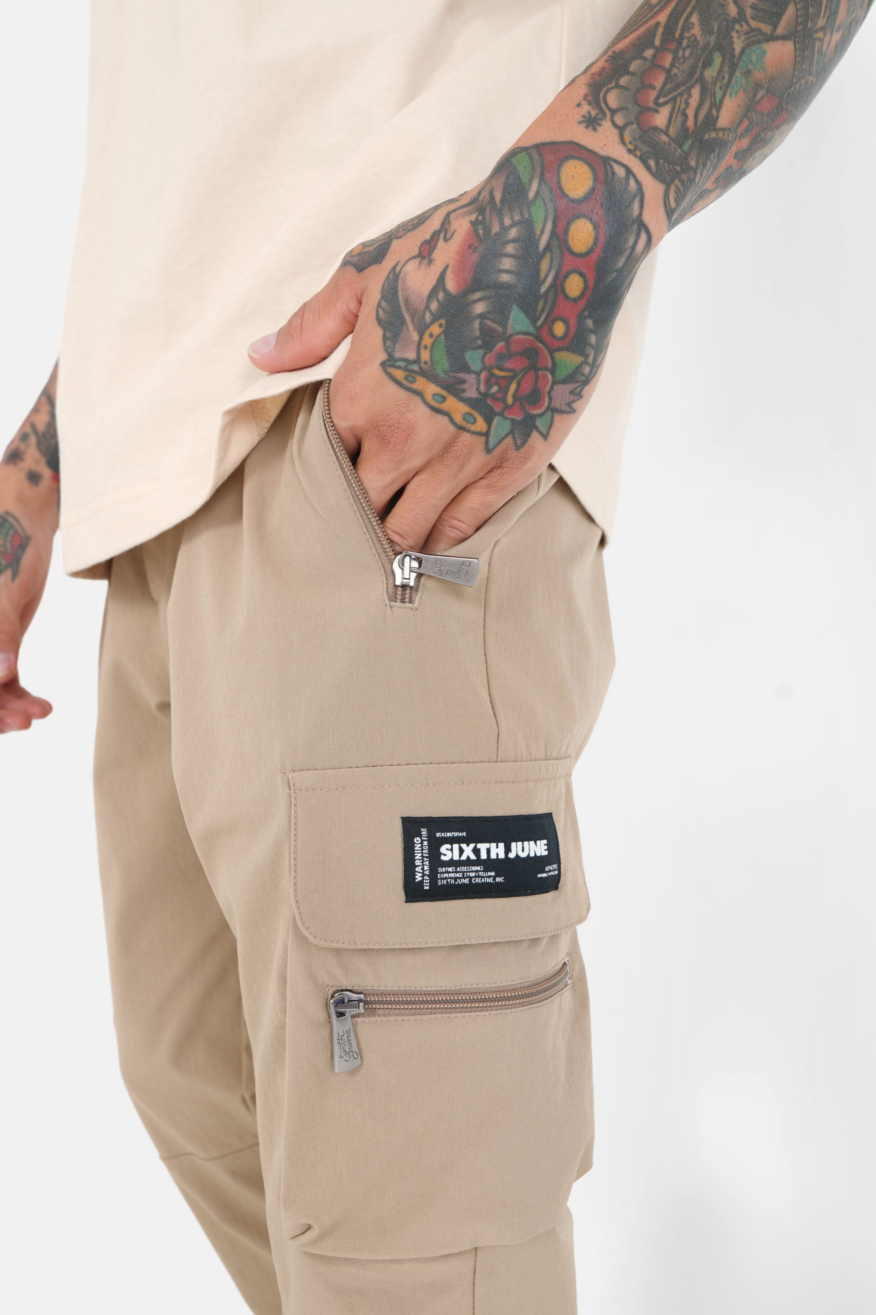 Pantalon poches cargo nylon Beige