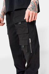 Twill pockets cargo pants Black
