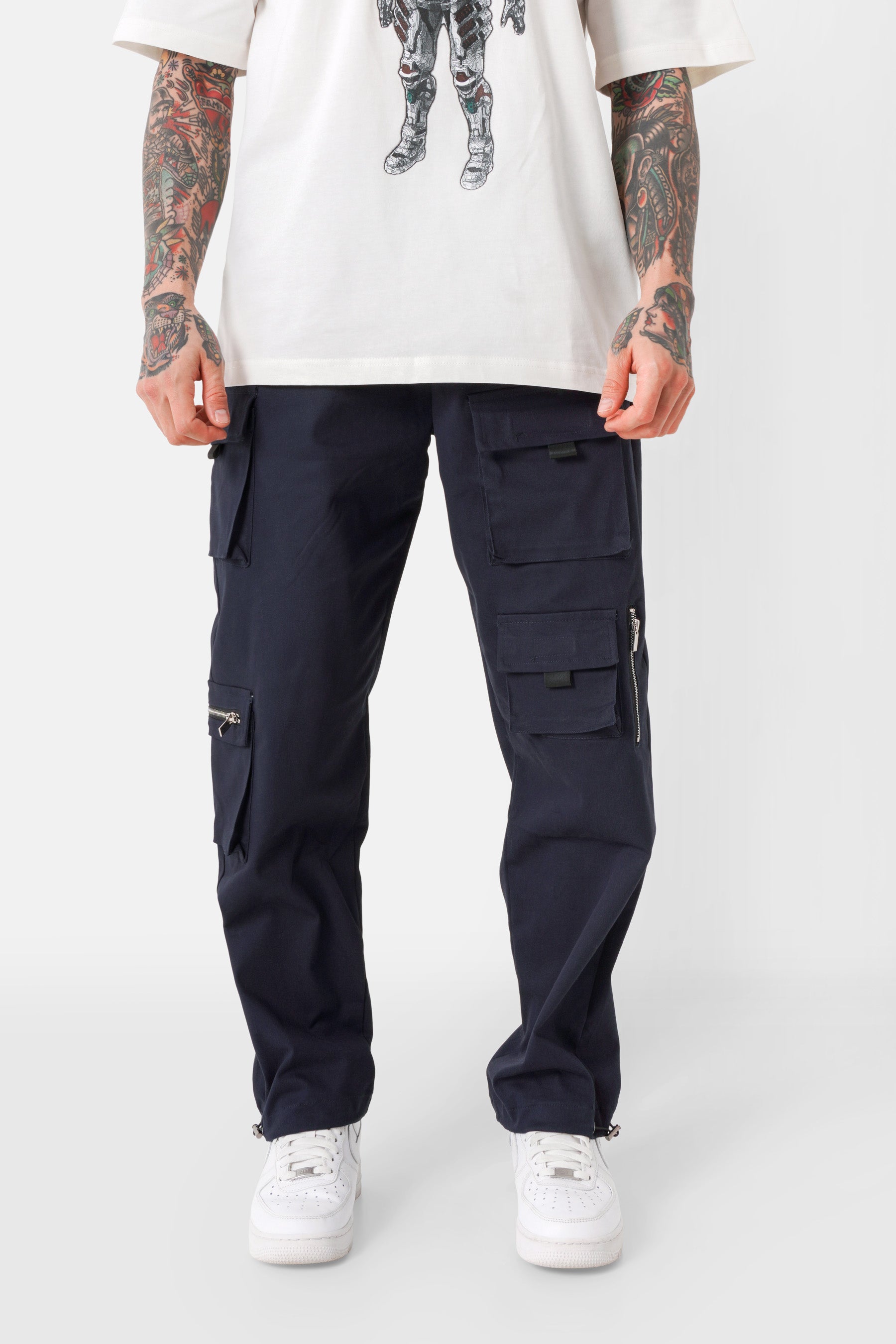 Pantalon cargo multi poches twill Bleu Foncé