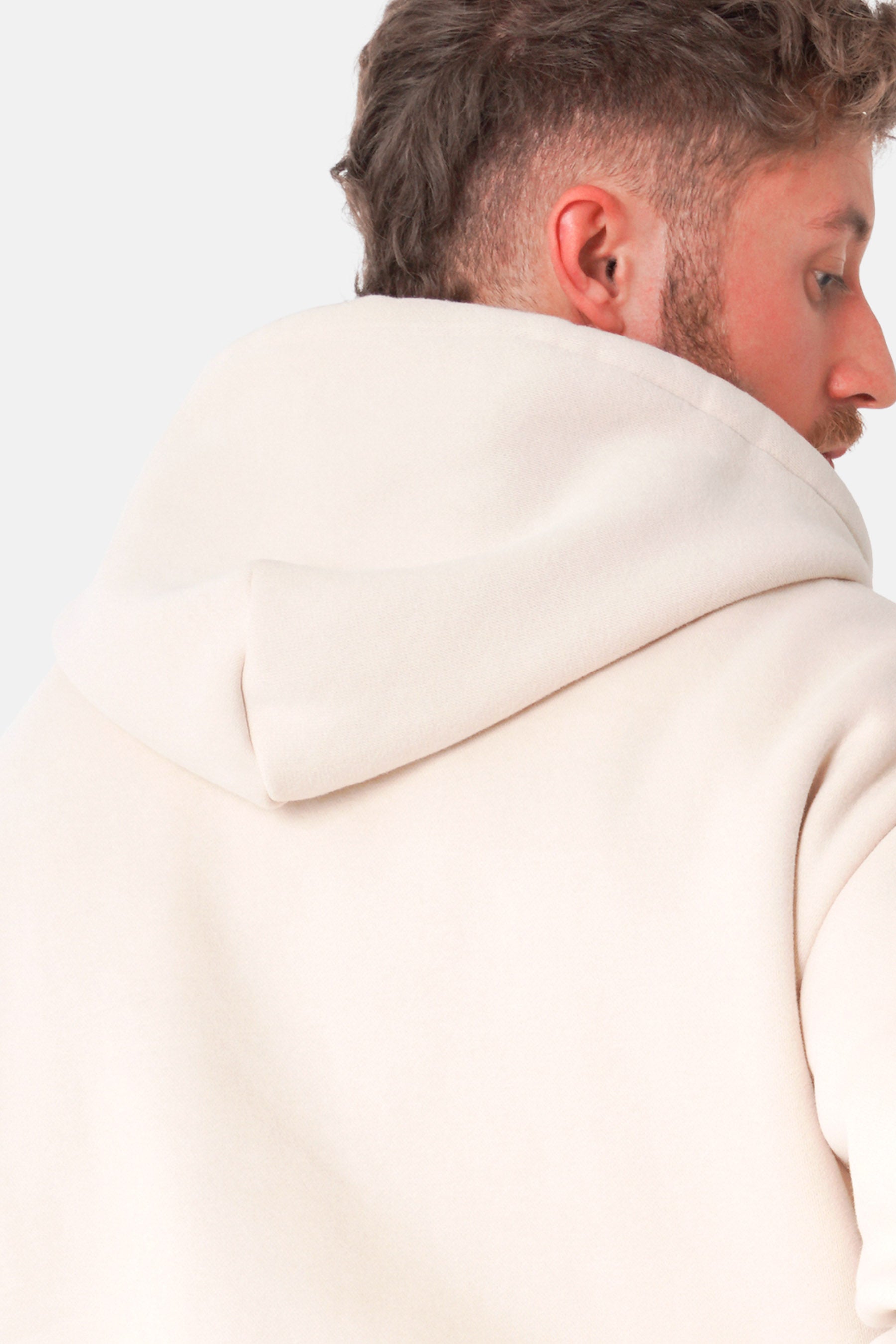Herzbestickter Fleece-Hoodie Hellbeige