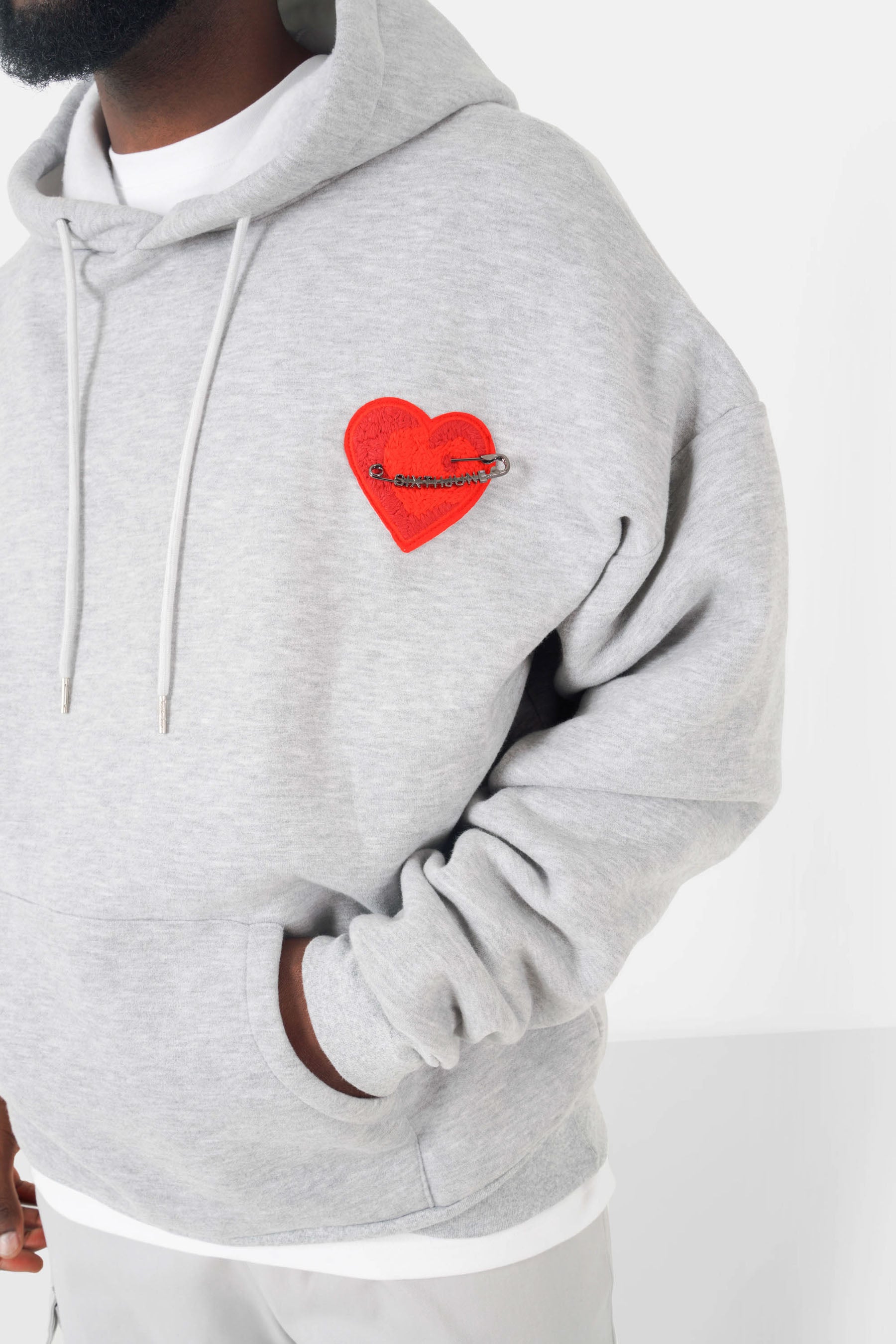 Embroidered heart fleece sweatshirt Grey