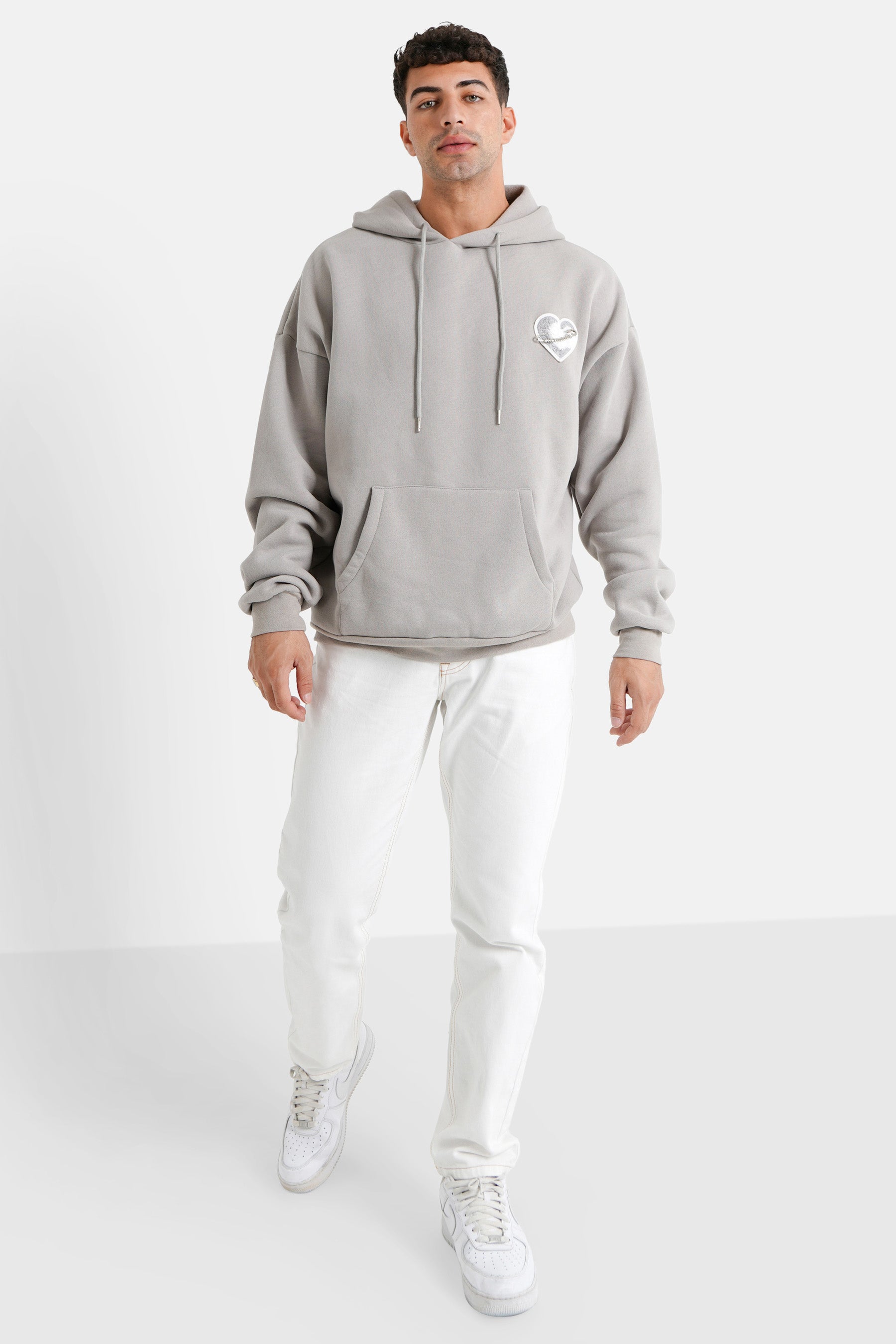 Embroidered heart fleece sweatshirt Grey