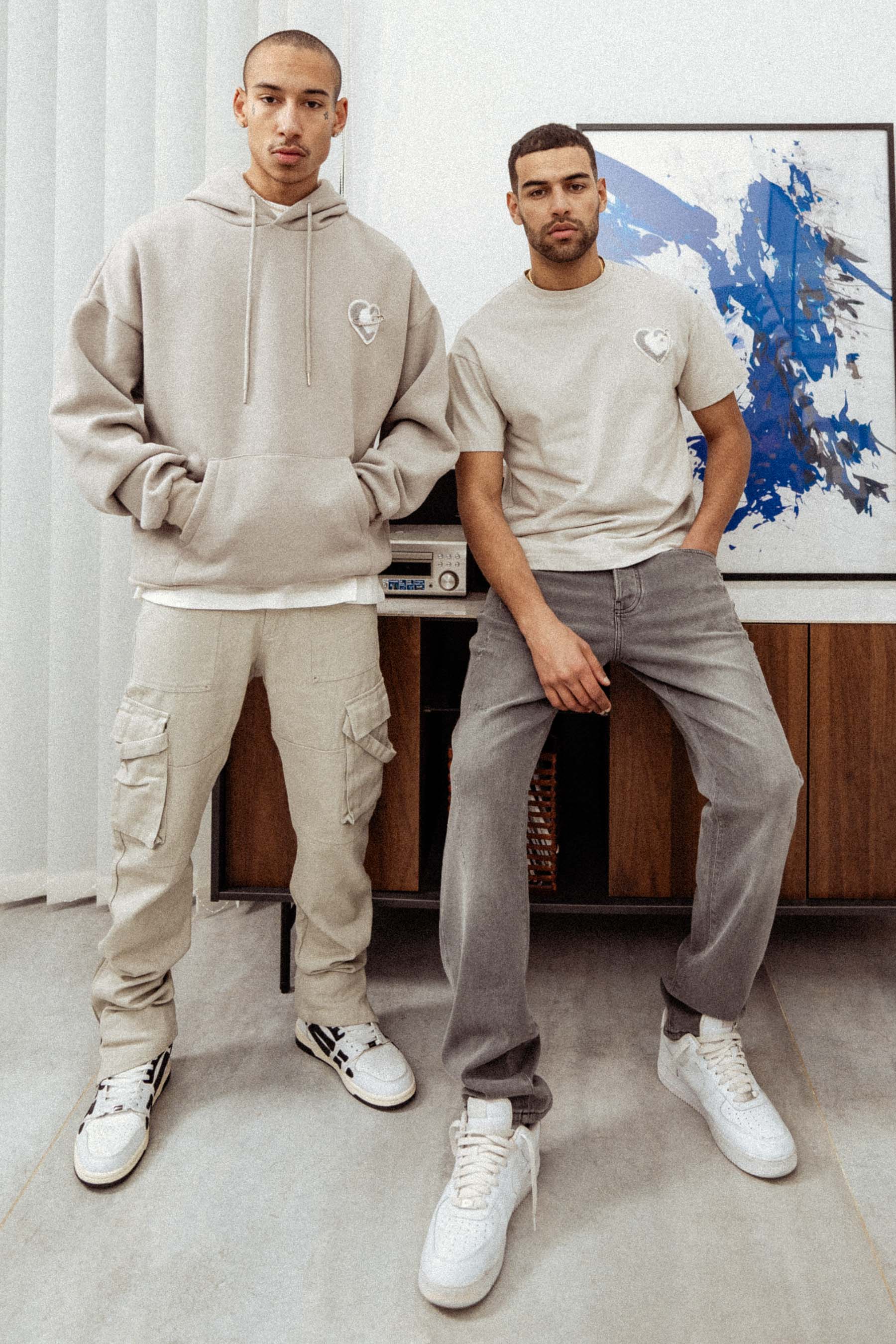 Embroidered heart fleece sweatshirt Grey