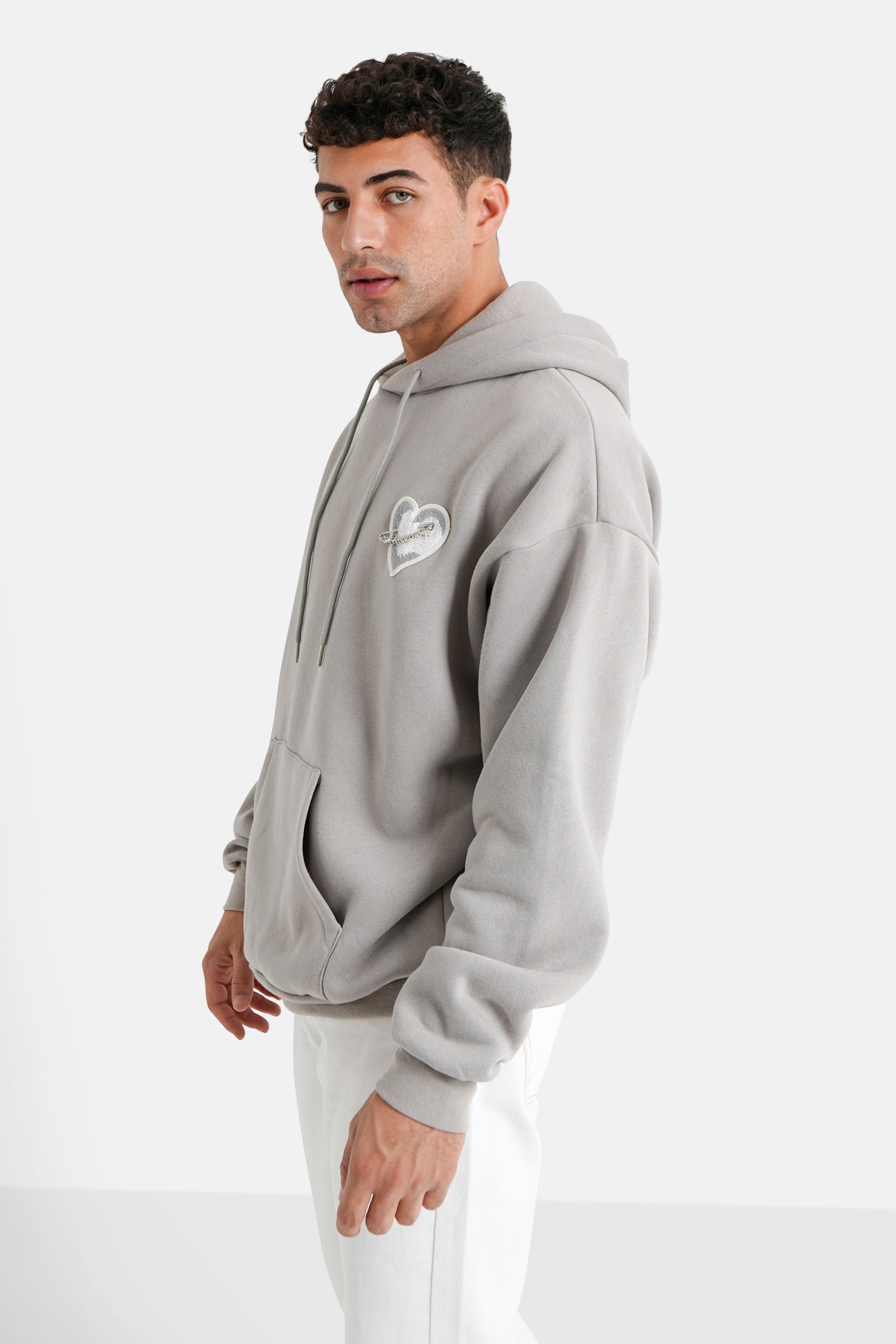 Embroidered heart fleece sweatshirt Grey