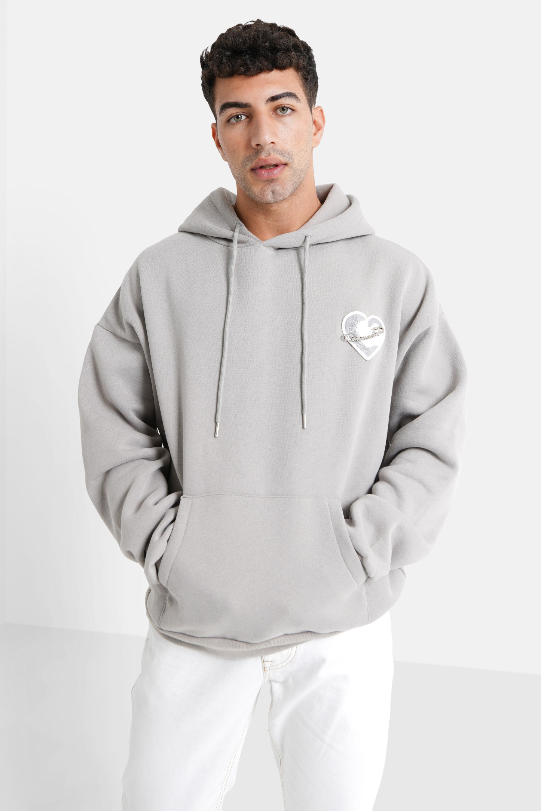 Embroidered heart fleece sweatshirt Grey