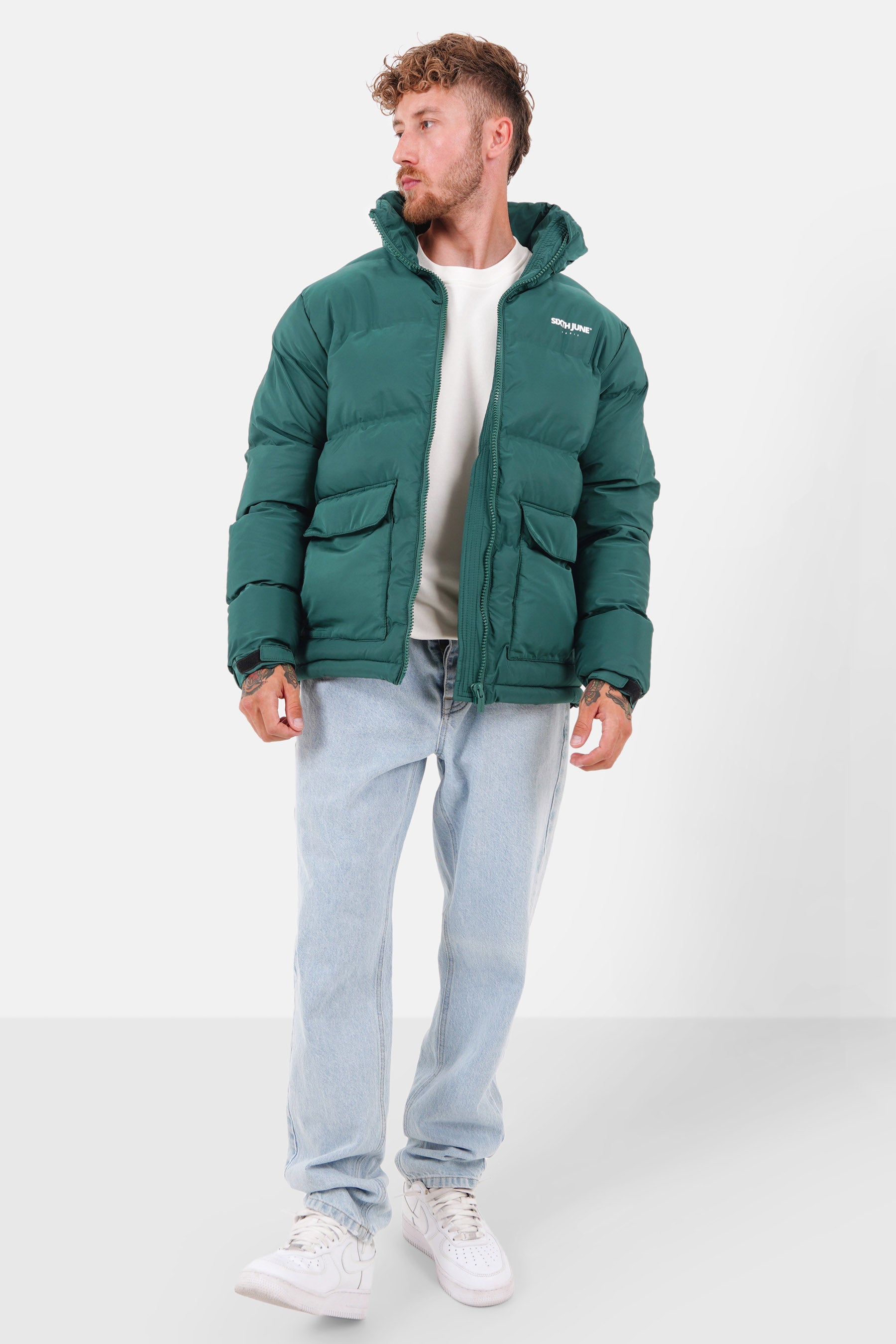 Padded logo down jacket Green