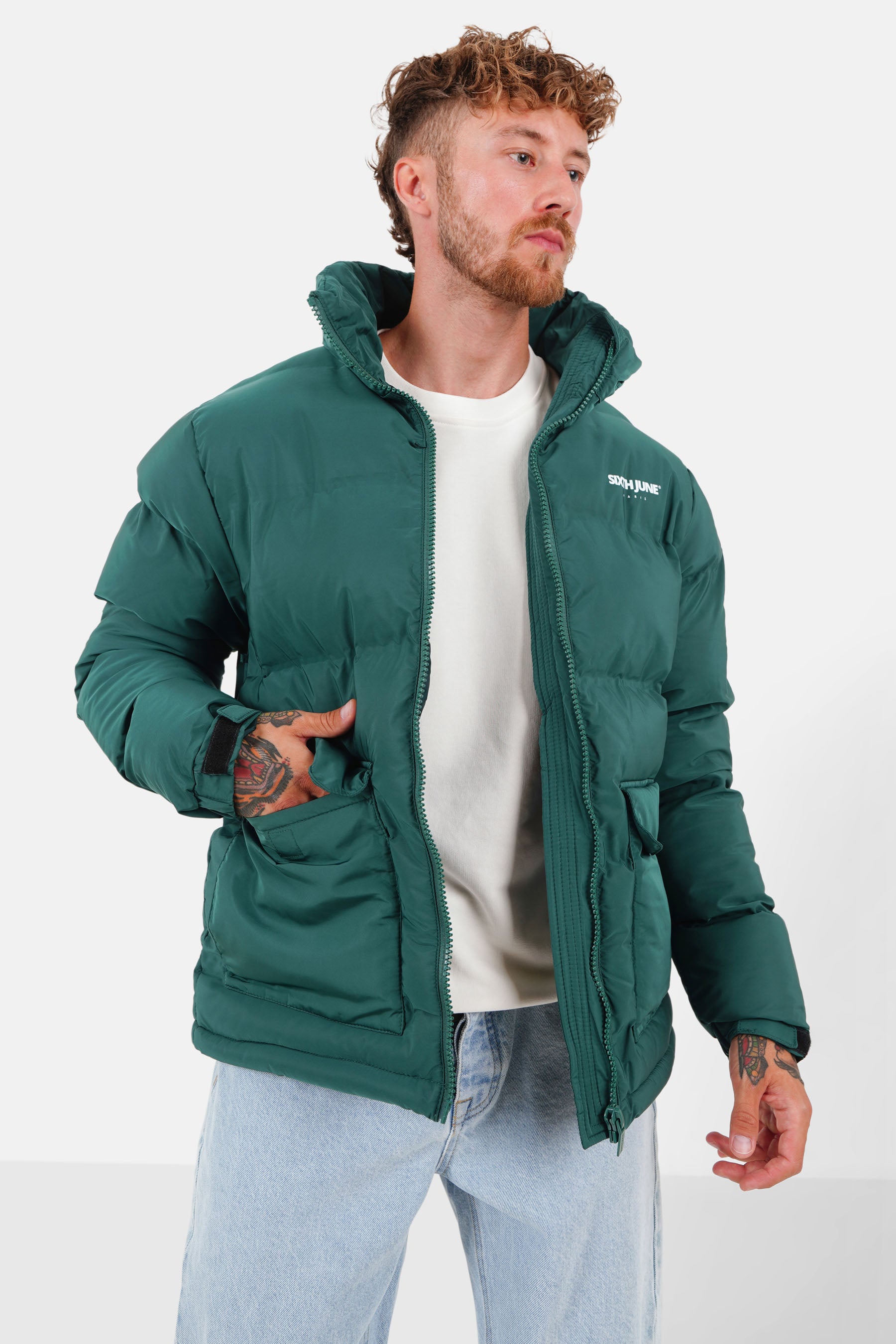 Padded logo down jacket Green