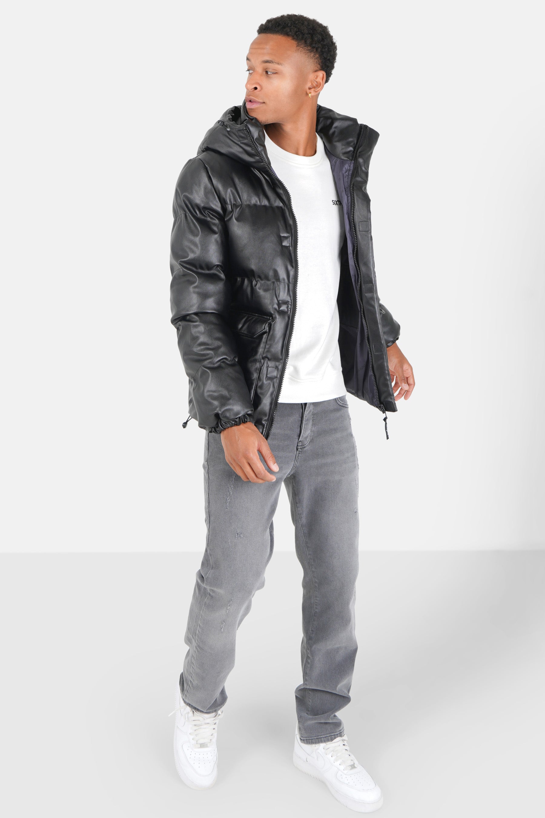 Doudoune simili cuir Noir