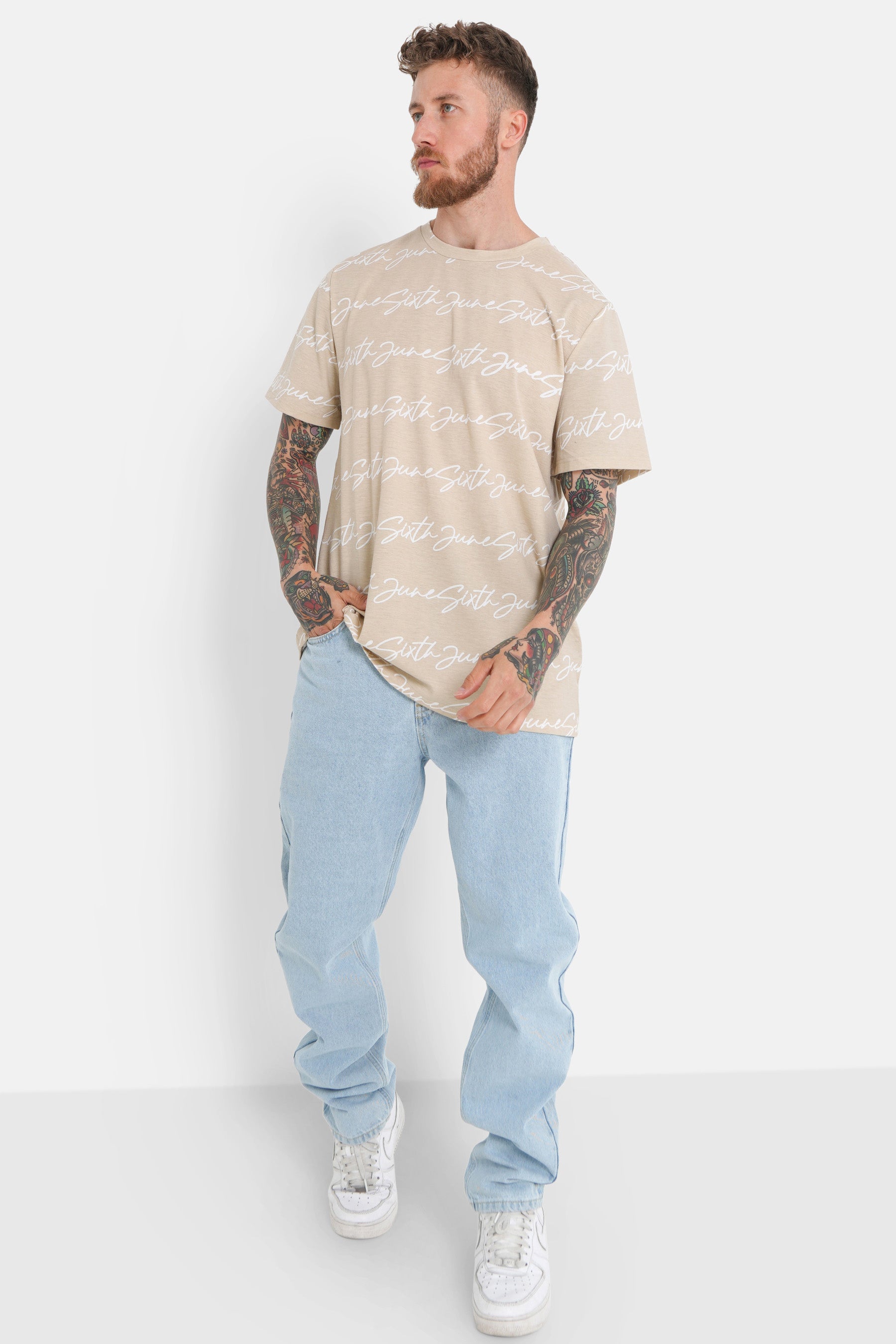 T-shirt logo signature Beige