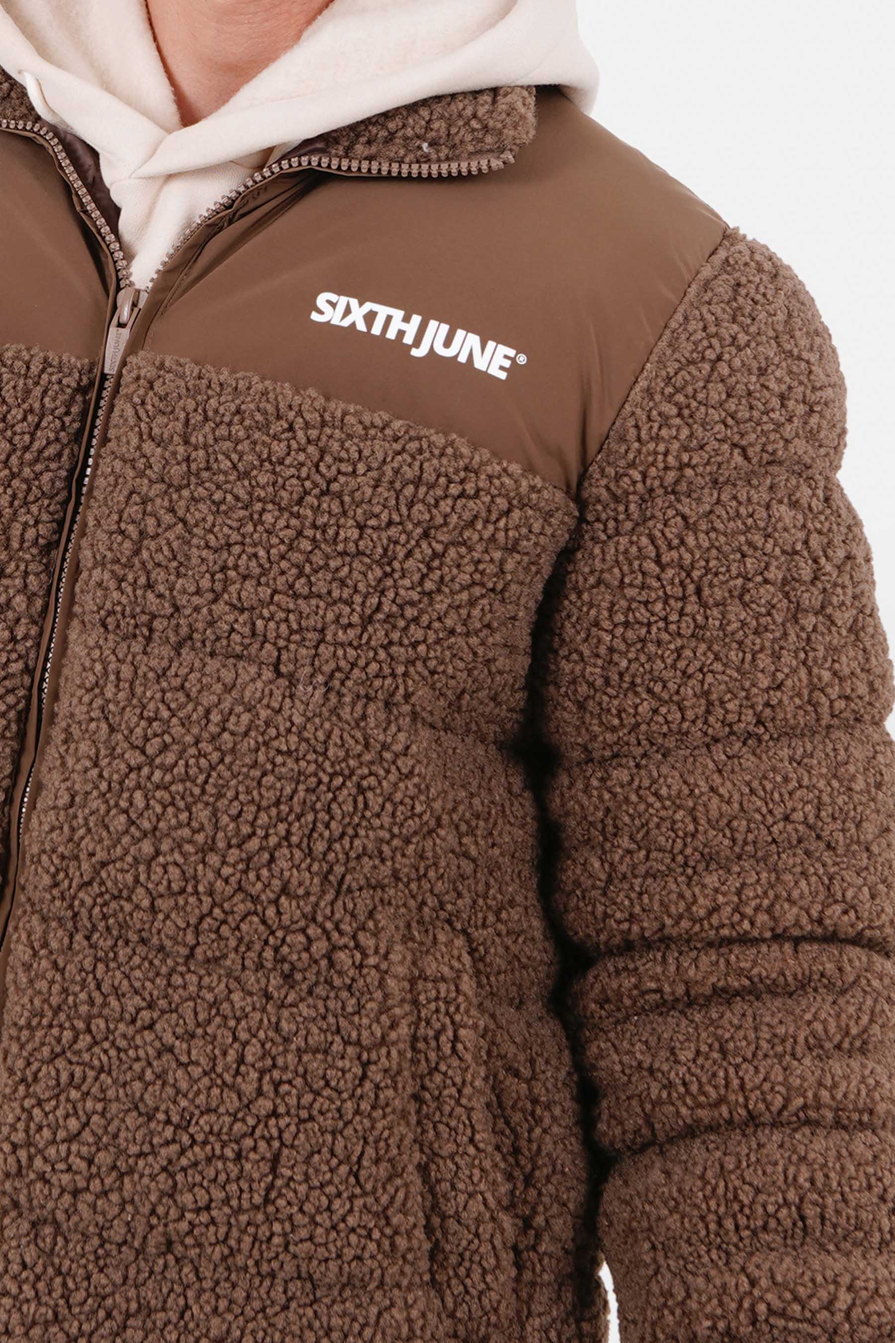 Bi-Material-Sherpa-Daunenjacke Braun