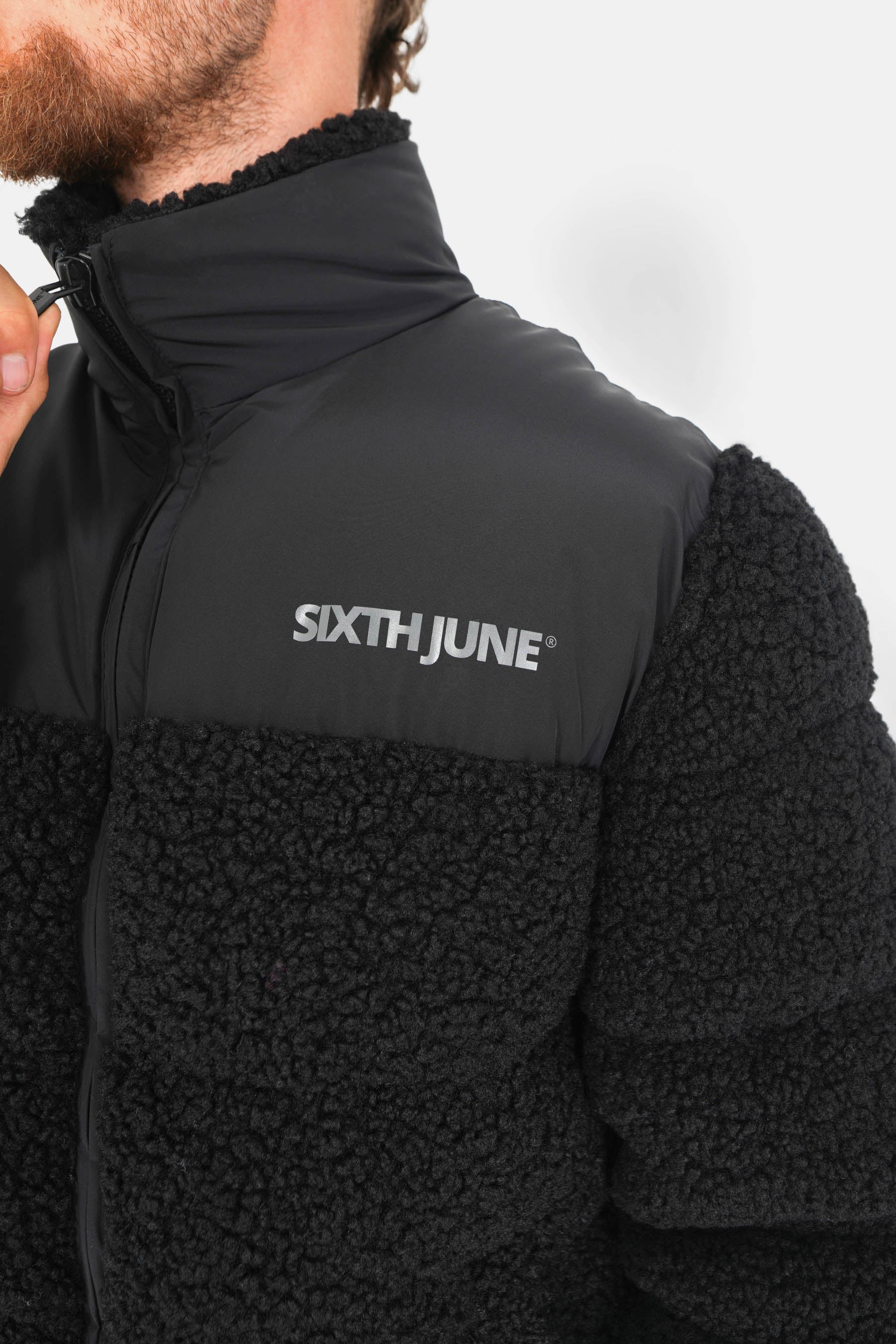 Bi material sherpa down jacket Black