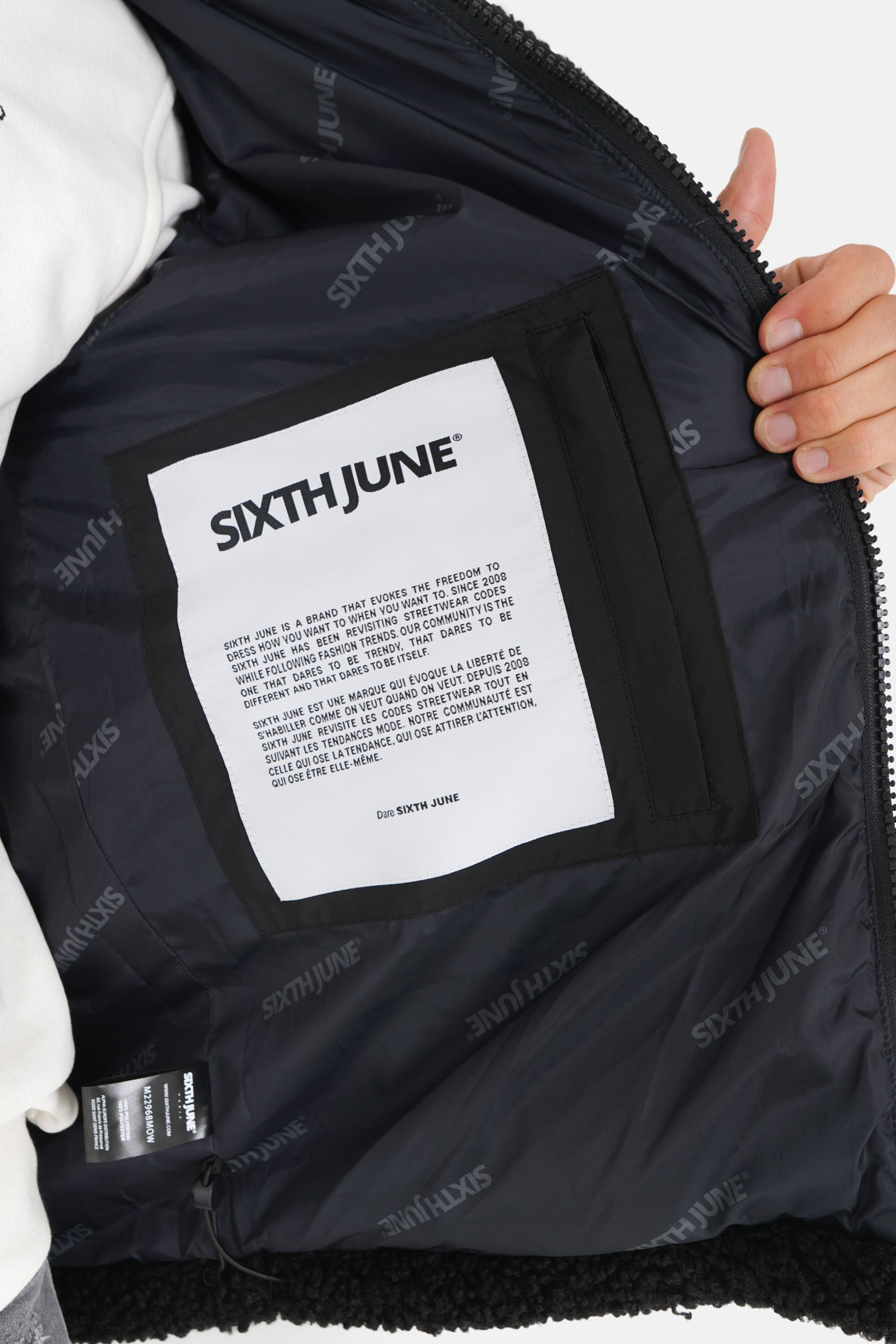 Bi material sherpa down jacket Black