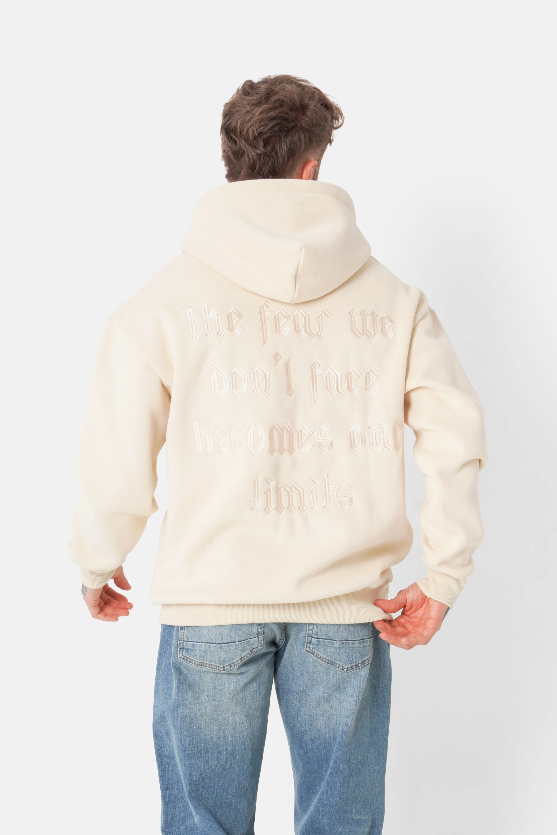 Embroidered quote fleece sweatshirt Beige