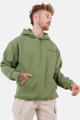Fleece-Sweatshirt mit Zitat und Kapuze in Khakigrün