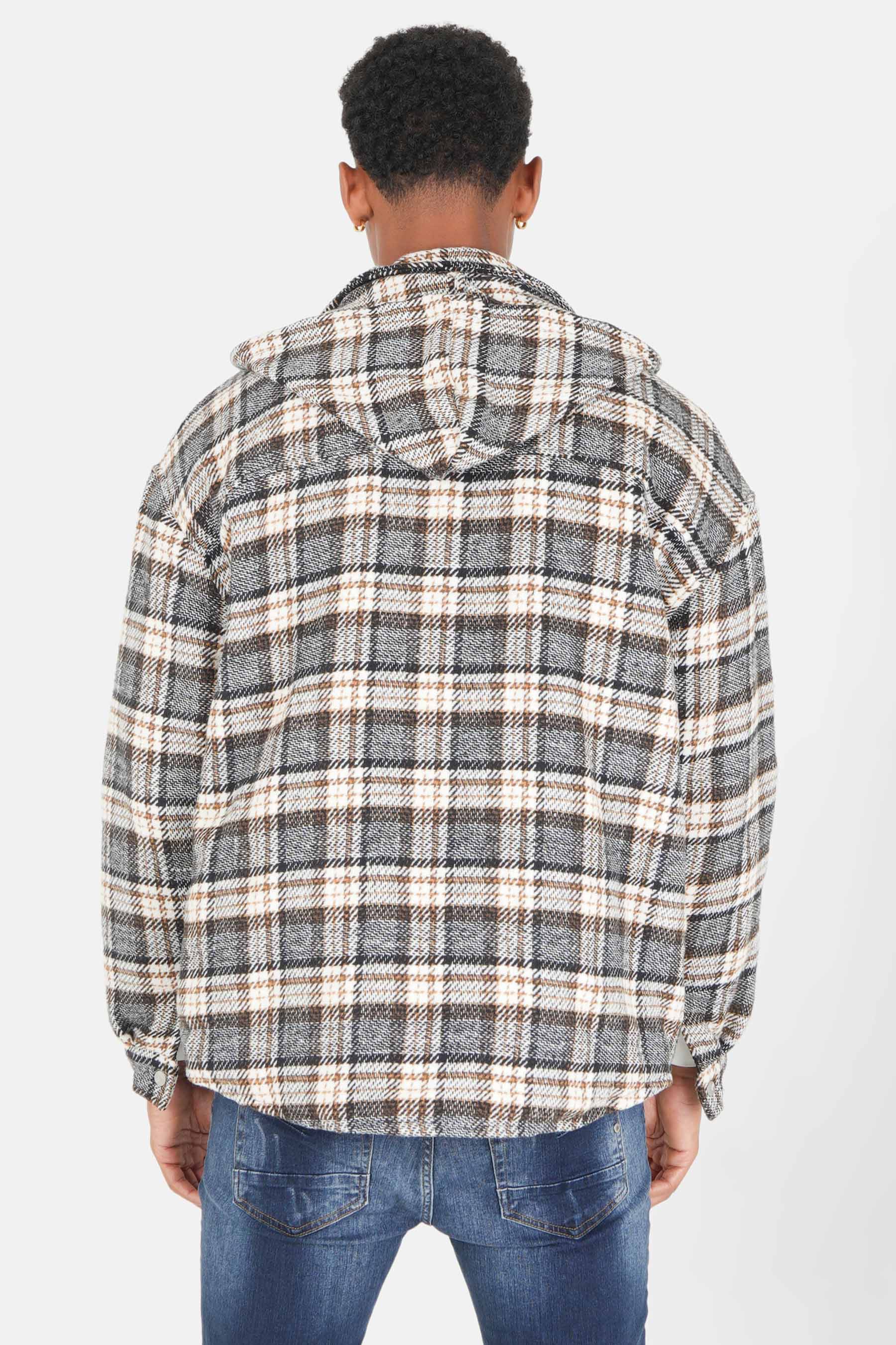 Manteau court tartan poches Marron