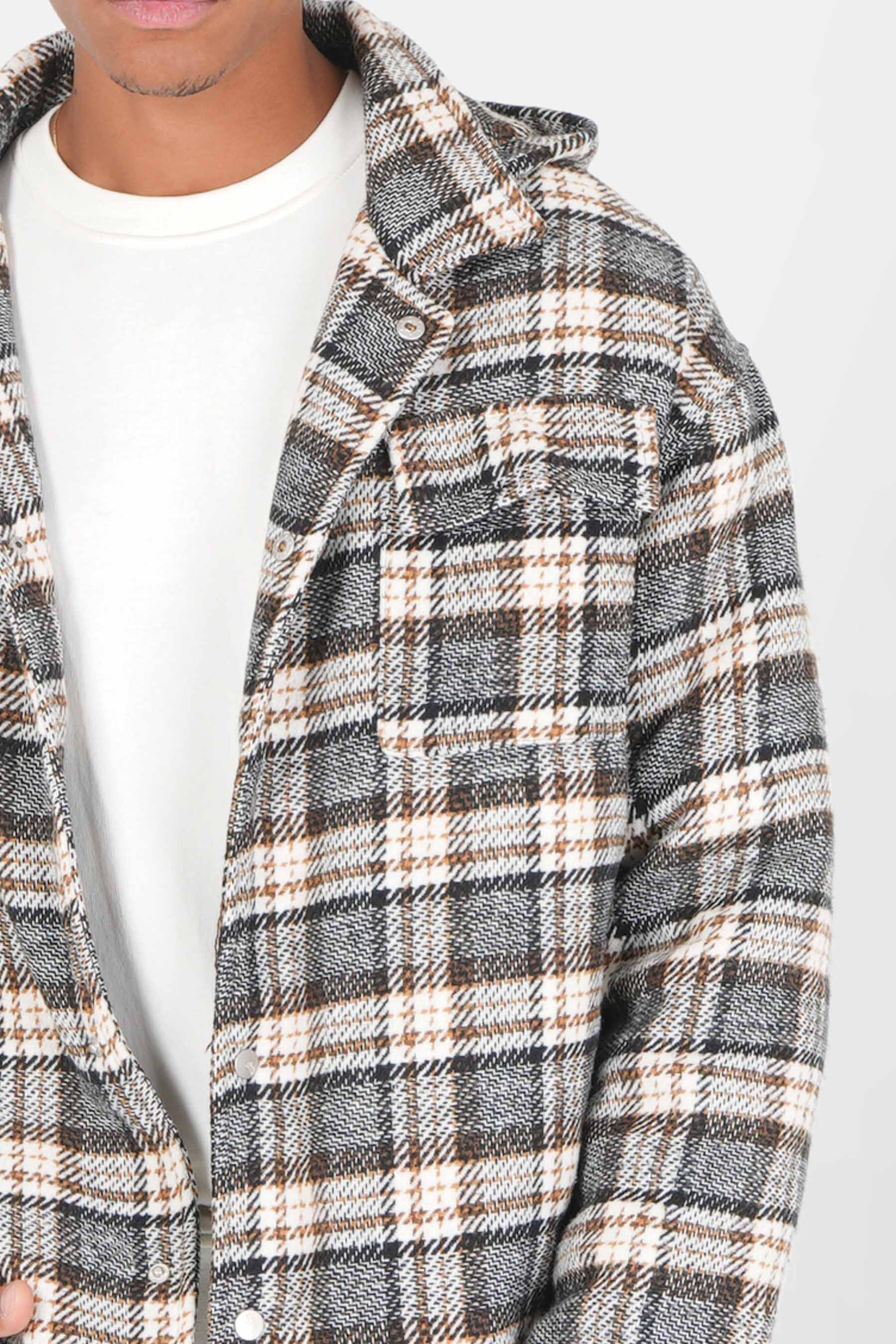 Manteau court tartan poches Marron