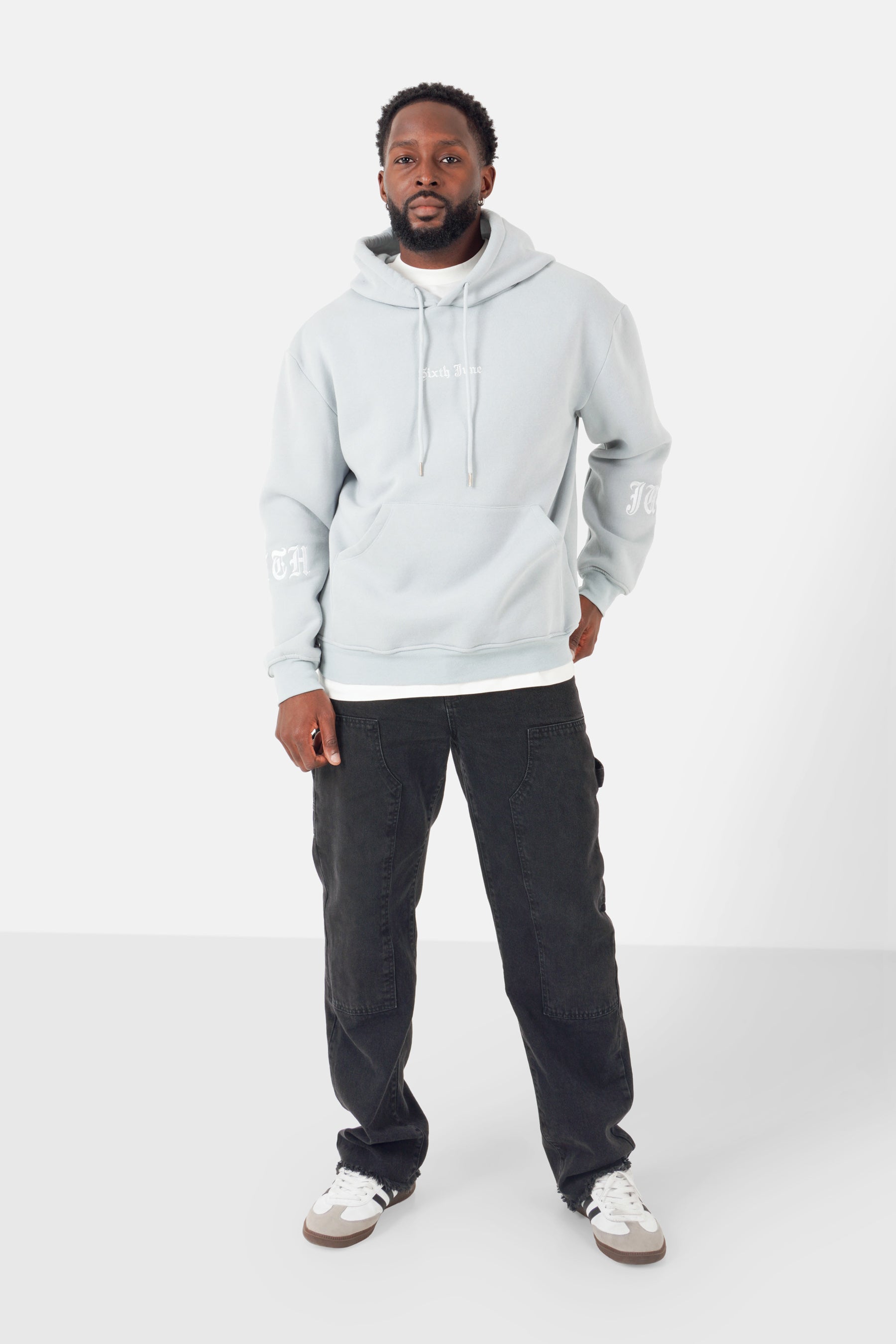 Sweatshirt capuche crew molletonné Bleu clair