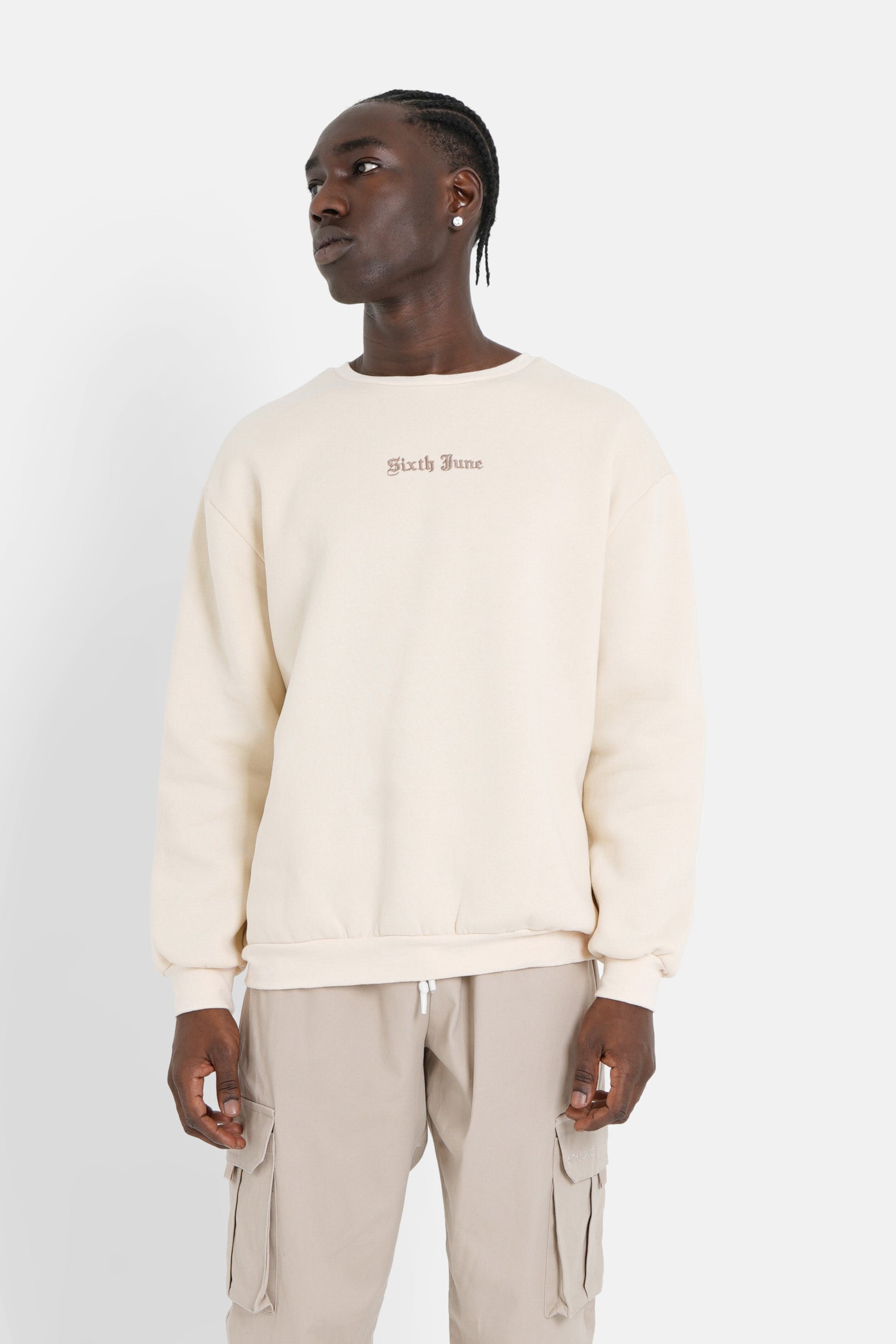 Sweatshirt broderies crew Beige