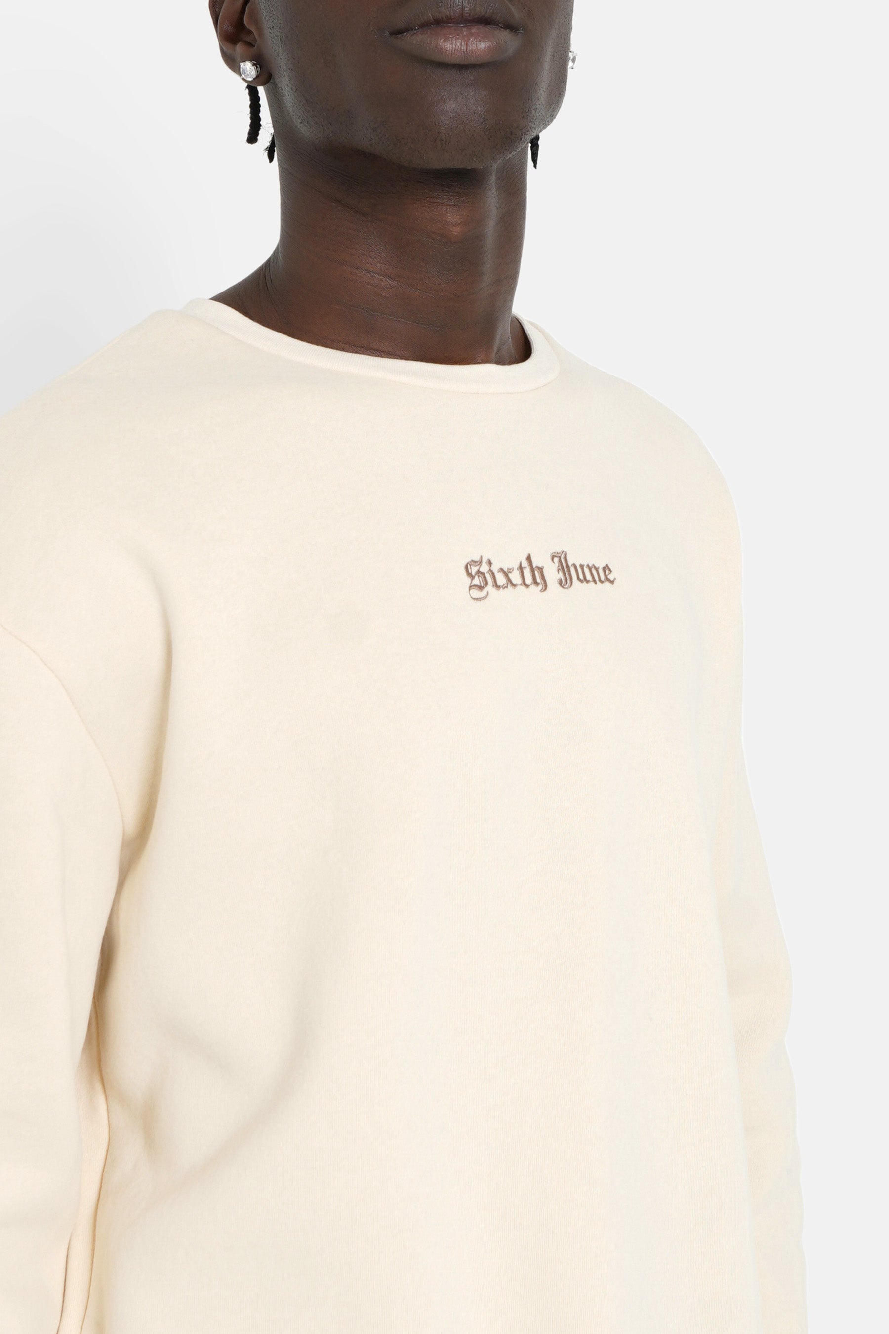 Sweatshirt broderies crew Beige