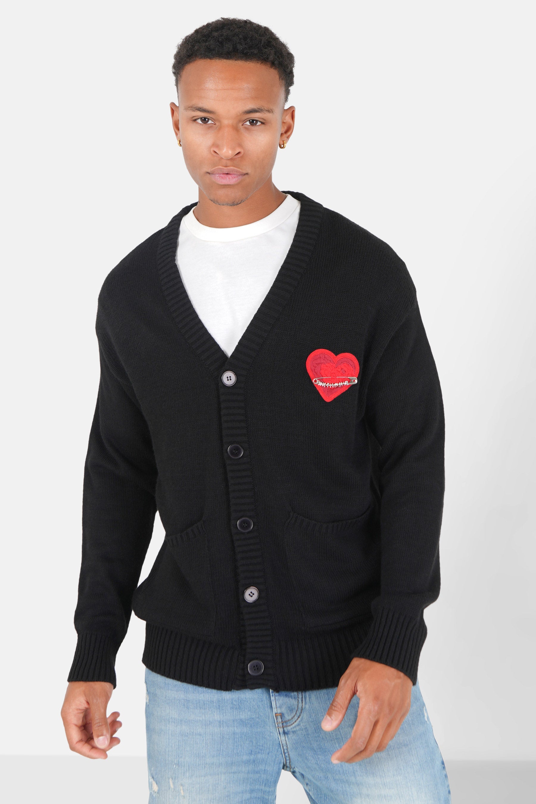 Cardigan maille coeur brodé Noir