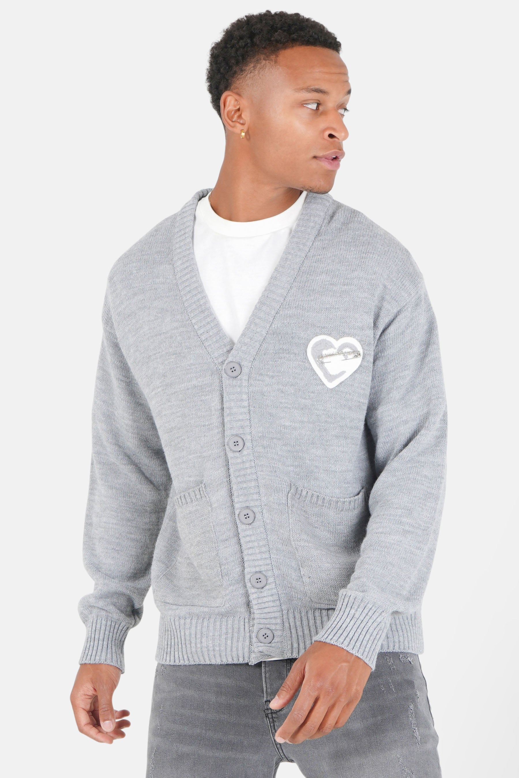 Cardigan maille coeur brodé Gris