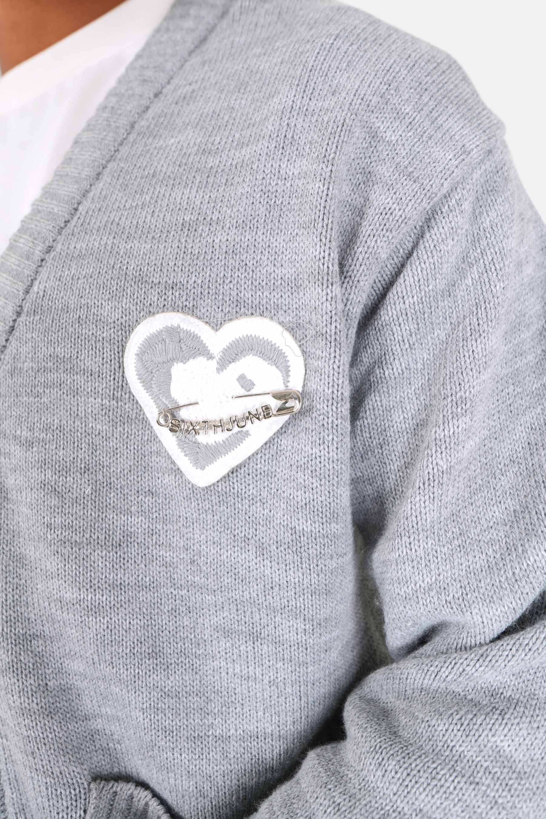 Cardigan maille coeur brodé Gris