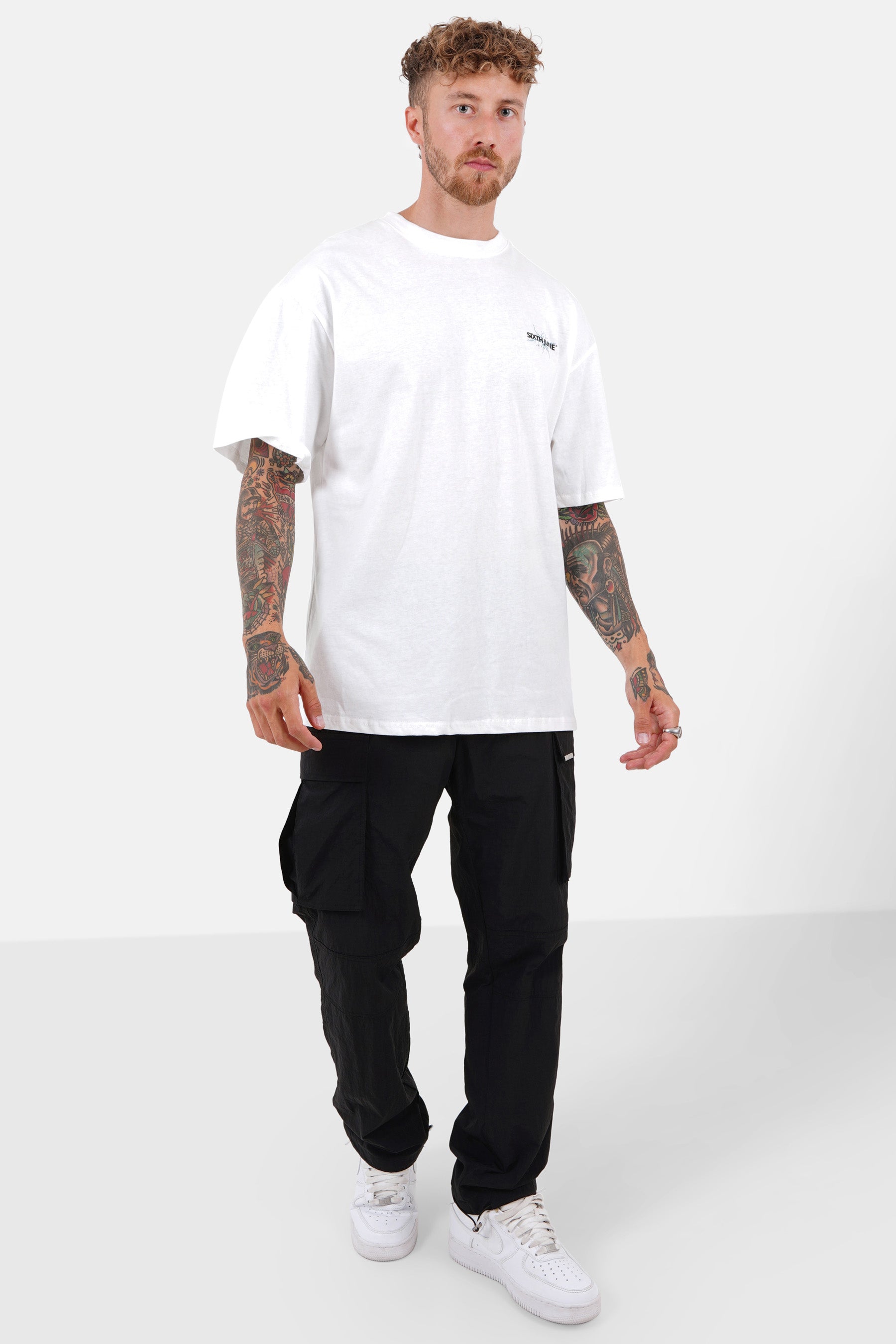 Nylon effect cargo pants Black