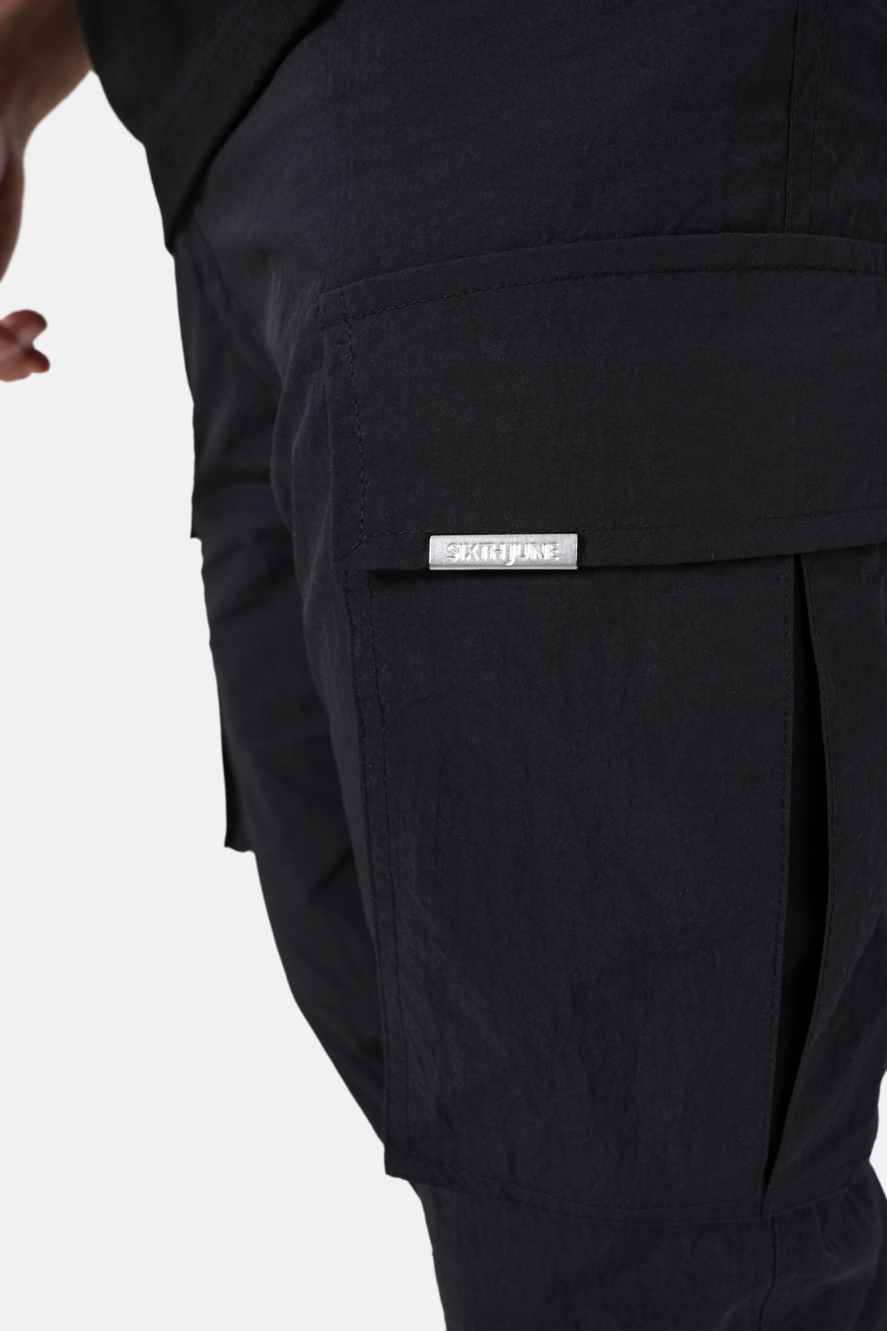 Nylon effect cargo pants Black