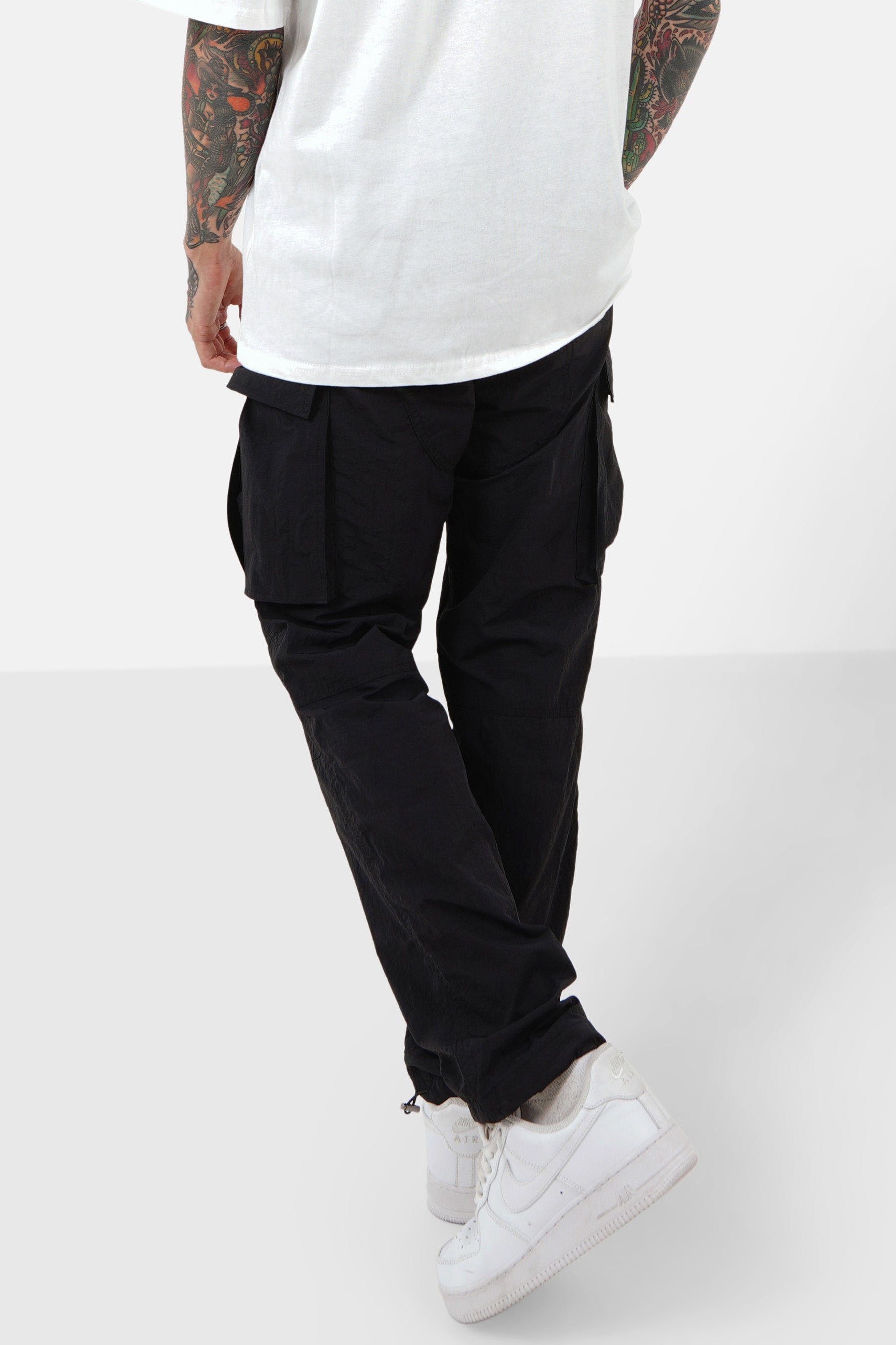 Nylon effect cargo pants Black