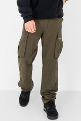 Nylon effect cargo pants Khaki green