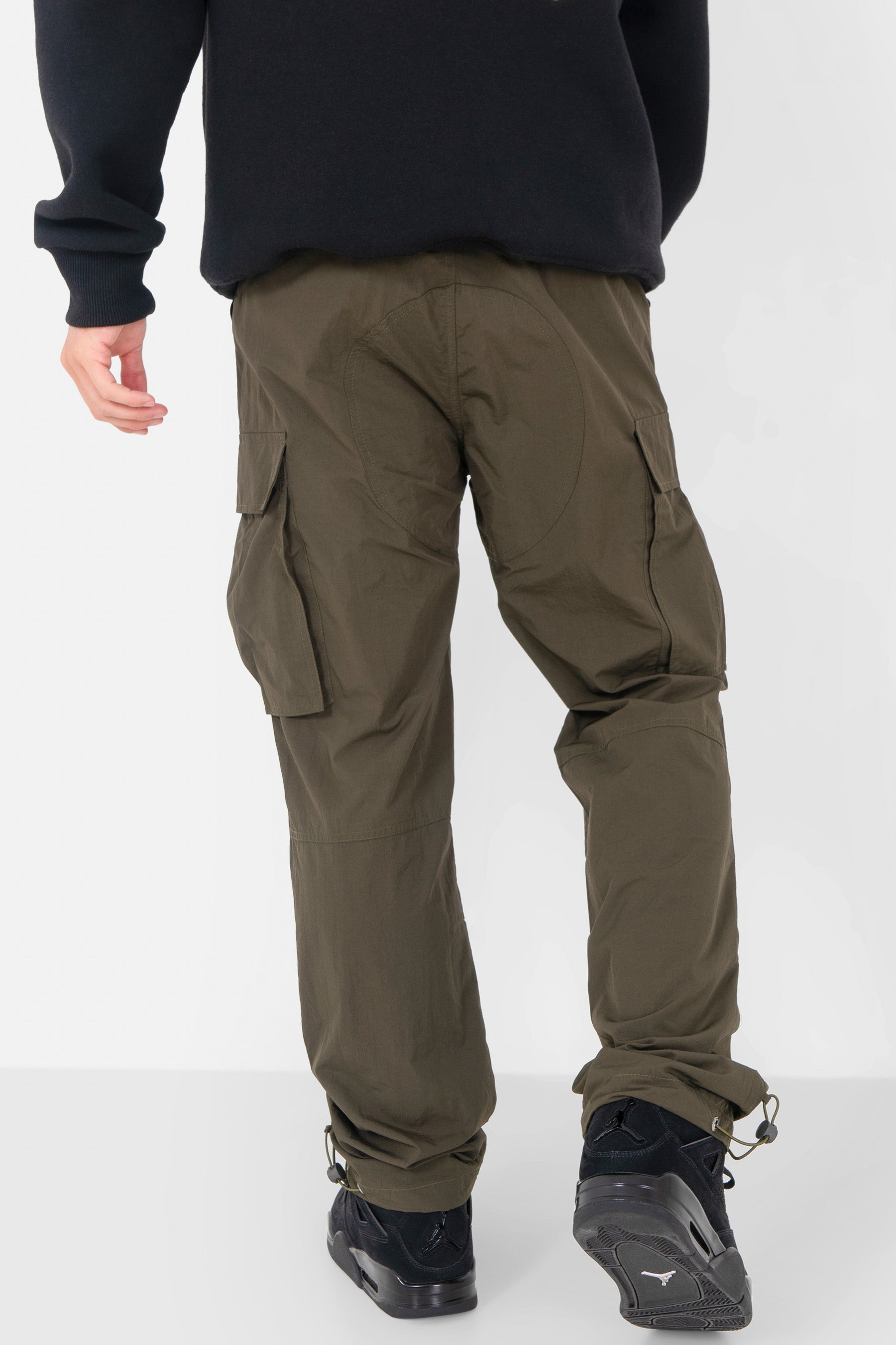 Nylon effect cargo pants Khaki green