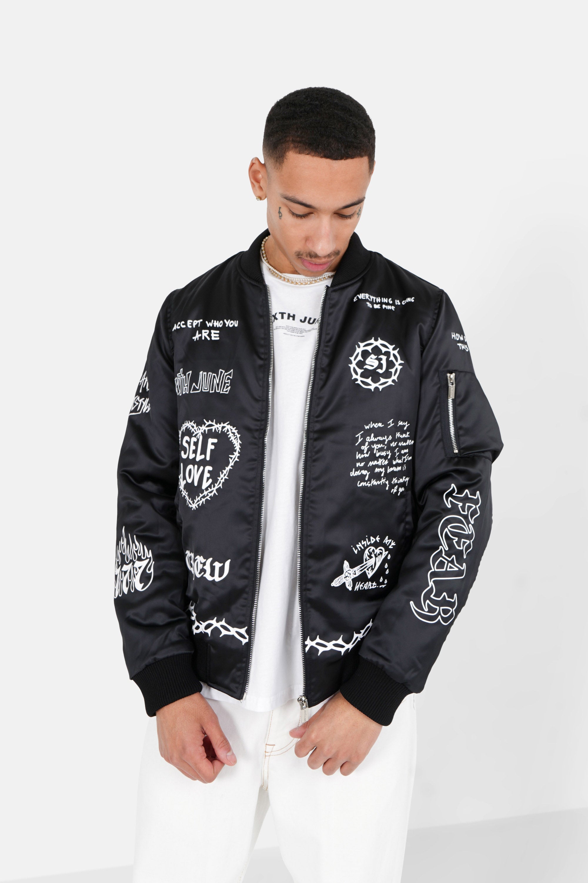 Printed gothic bomber Black