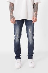 Slim gewaschene Destroyed-Jeans Dunkelblau
