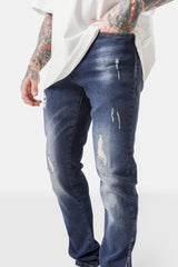 Washed destroyed slim jeans dark Blue