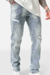Schmal gewaschene Destroyed-Jeans Hellblau