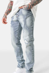 Destroyed washed slim jeans light Blue