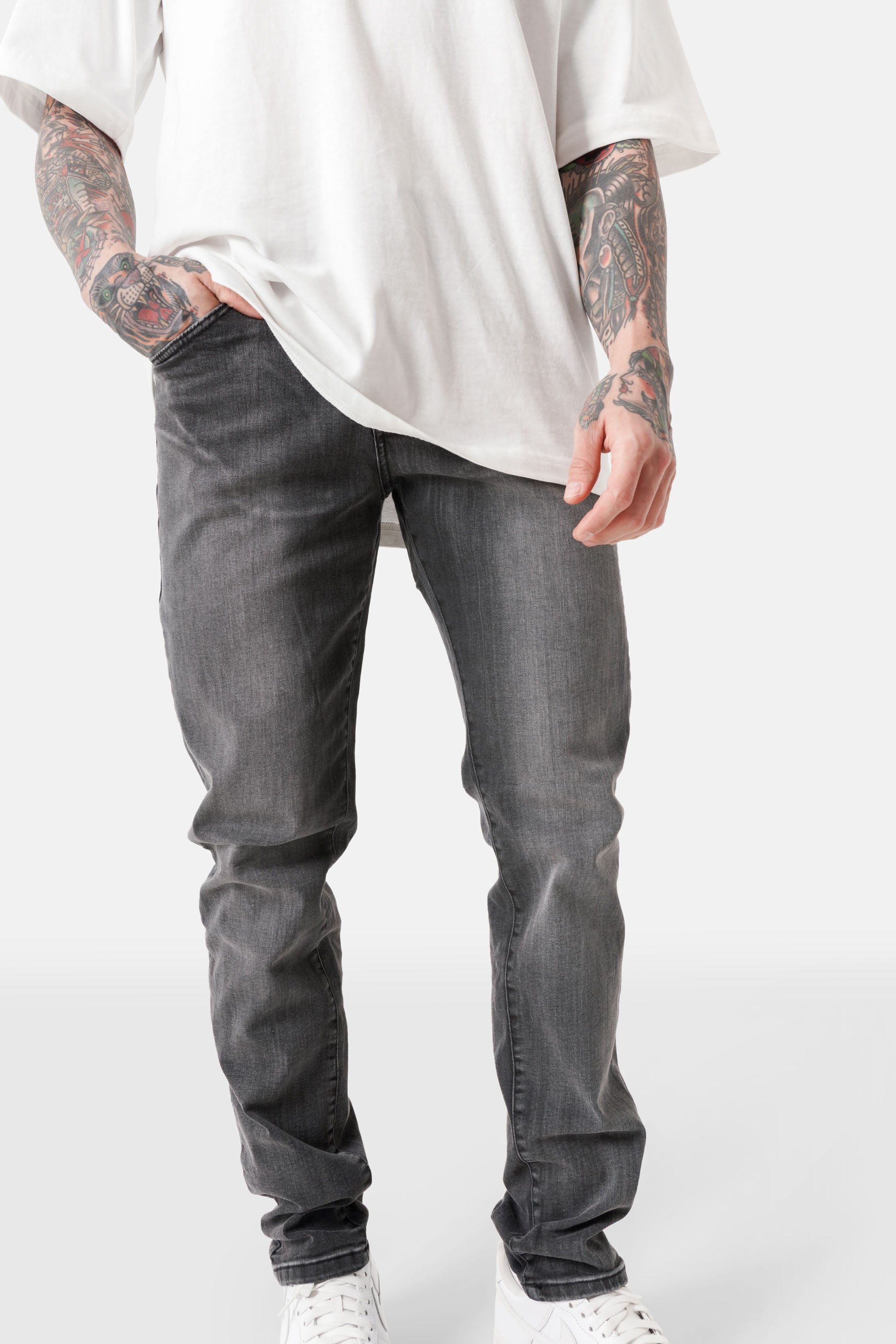 Washed slim jeans dark Grey