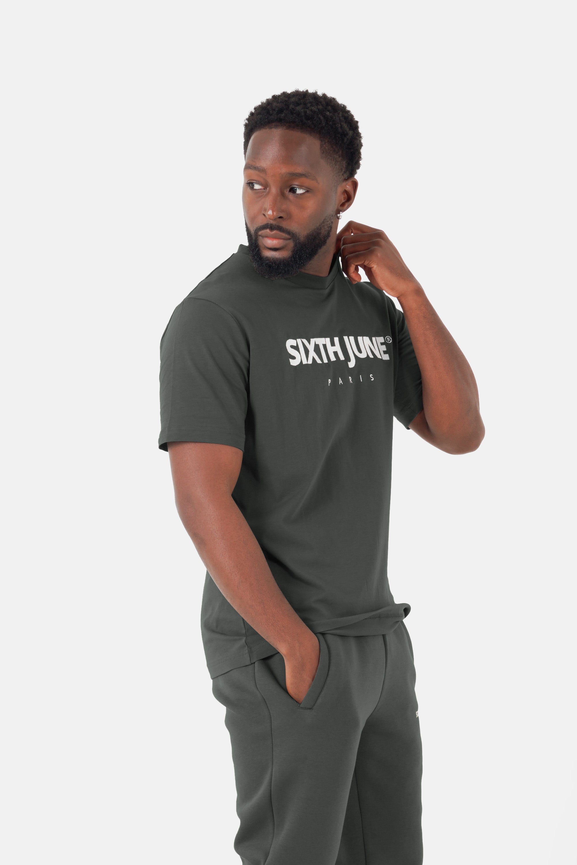 T-shirt broderie logo Paris Vert kaki